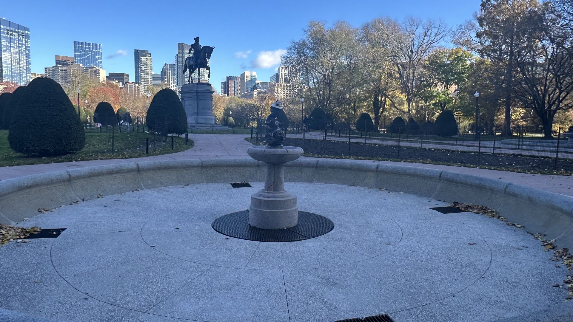 A picture of the empty child fountain at Boston Public Garden.