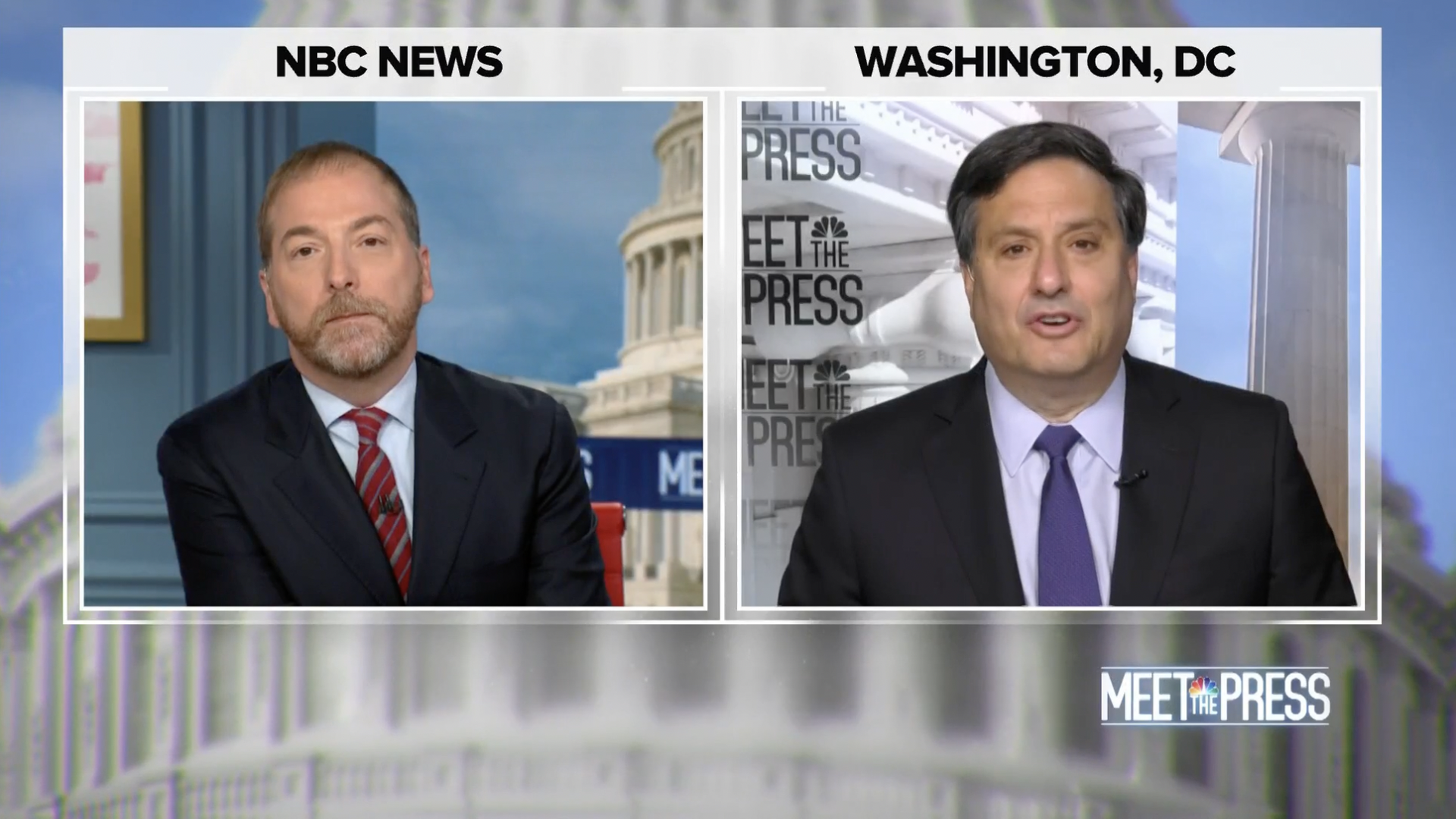 White House chief of staff Ron Klain is seen speaking on NBC's "Meet the Press."