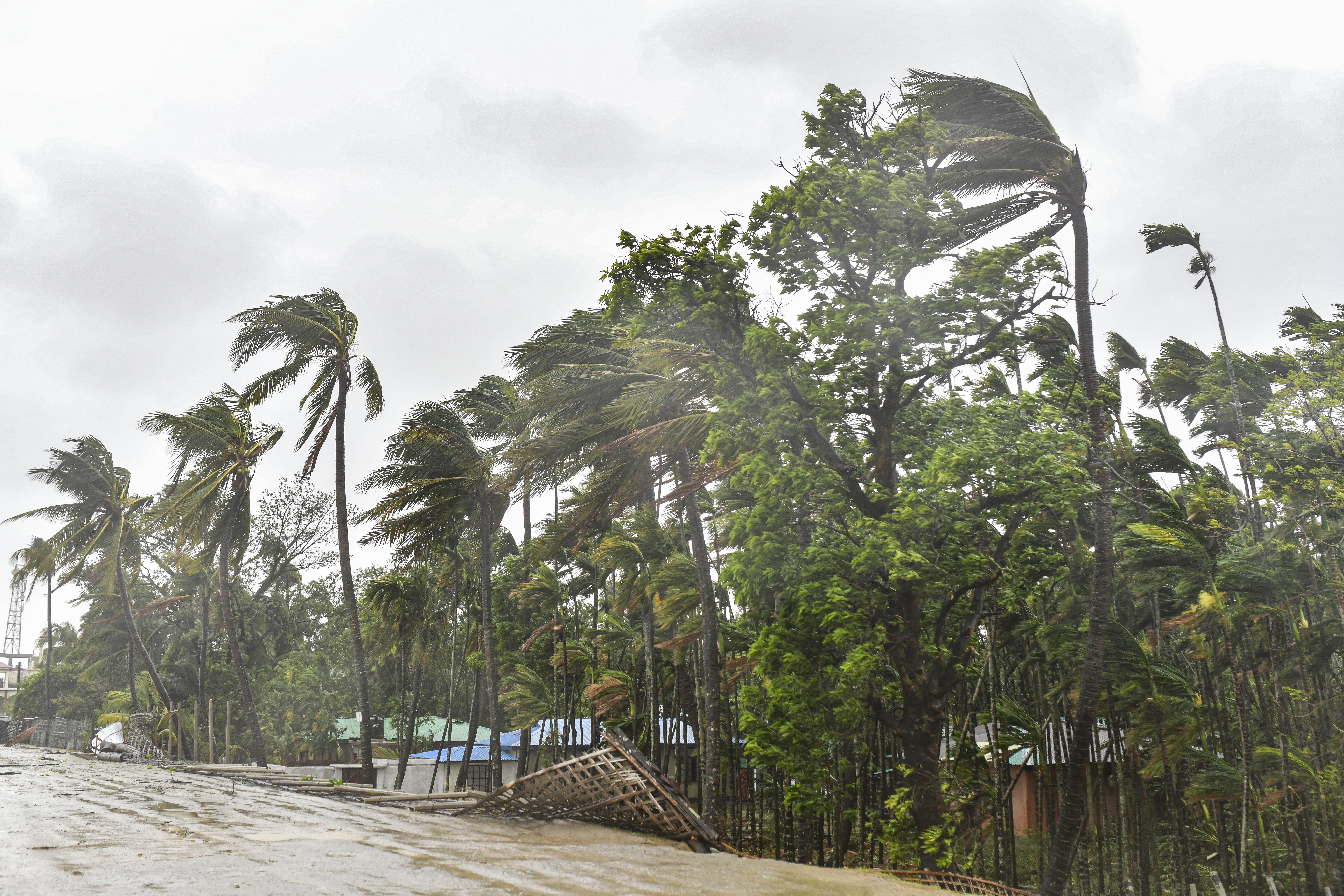 Shahpori island on the outskirts of Teknaf, on May 14, 2023, during Cyclone Mocha's landfall