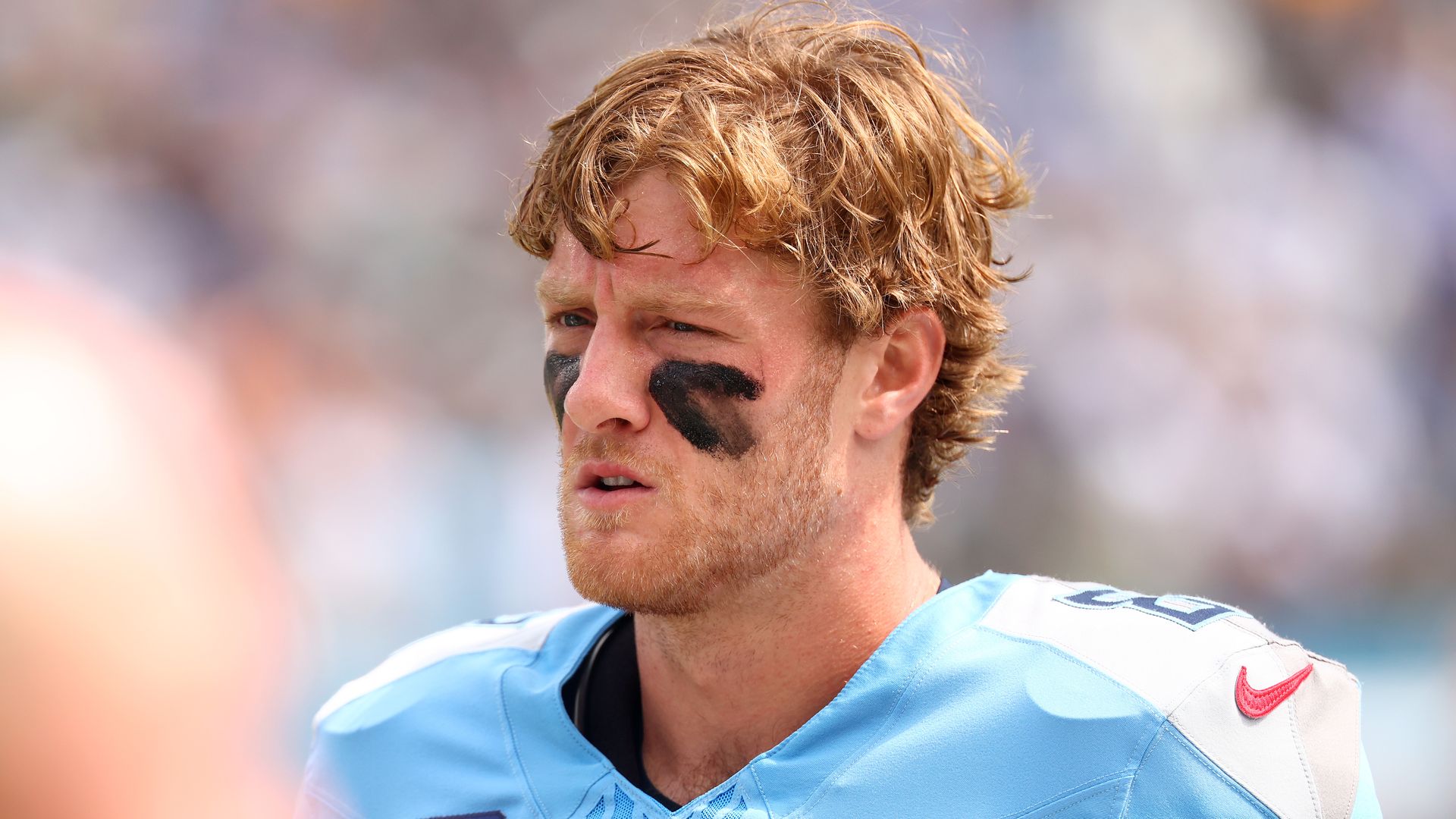 Quarterback Will Levis #8 of the Tennessee Titans looks on before a game against the Green Bay Packers at Nissan Stadium on September 22, 2024 in Nashville, Tennessee.