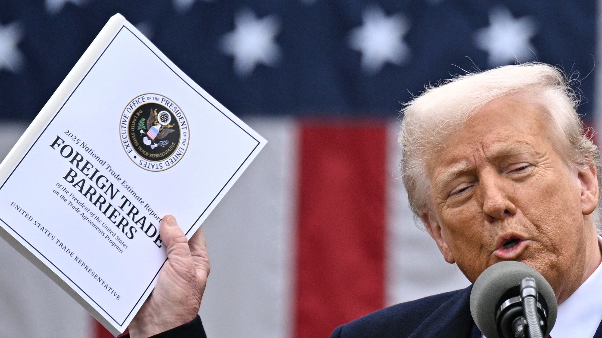 US President Donald Trump delivers remarks on reciprocal tariffs during an event in the Rose Garden entitled "Make America Wealthy Again" at the White House in Washington, DC, on April 2, 2025.