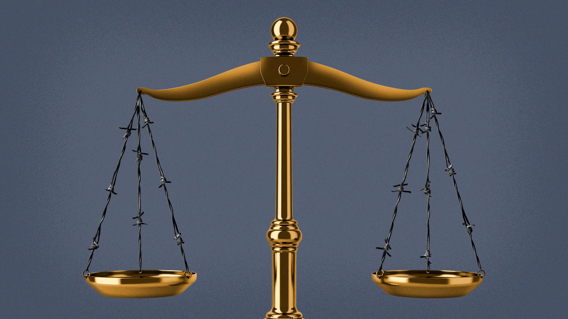 Illustration of scales being held up by barbed wire.