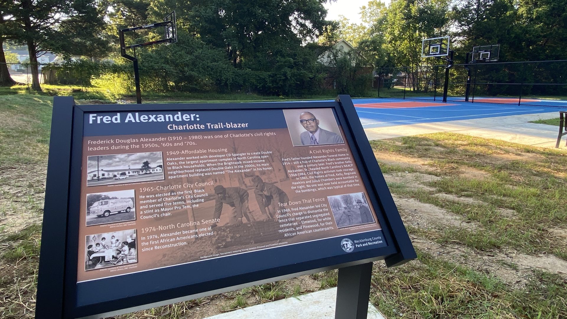 A plaque honoring Fred Alexander. 