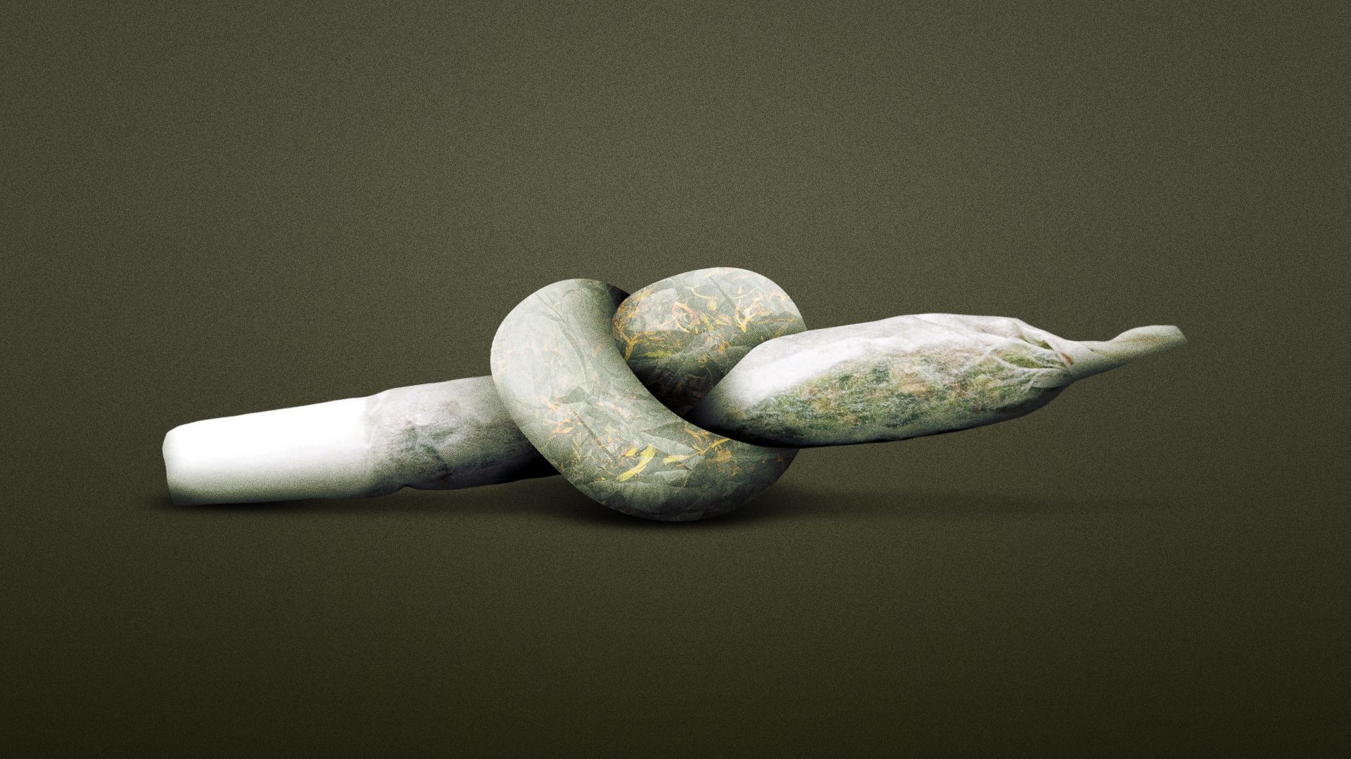 Illustration of a knotted marijuana joint. 