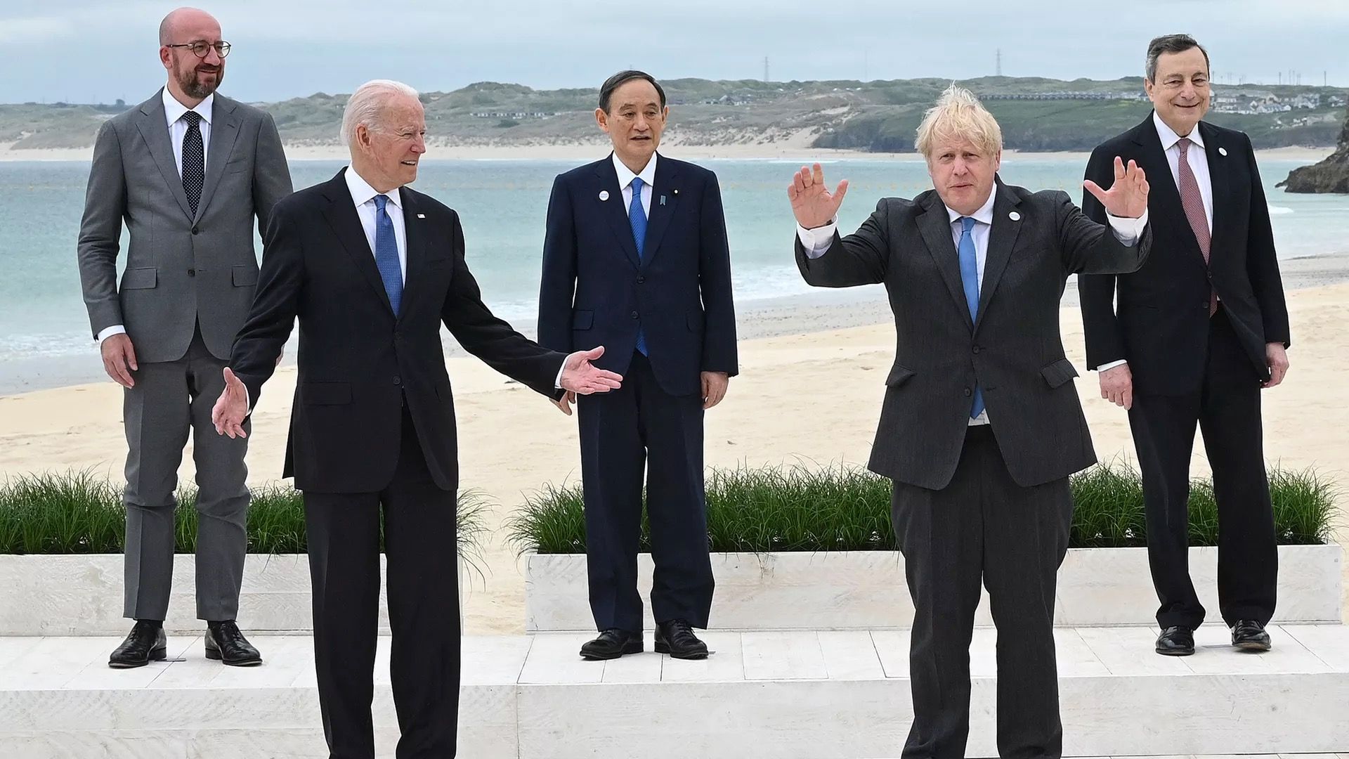 President Biden is seen with British Prime Minister Boris Johnson during the G7 summit in the U.K.