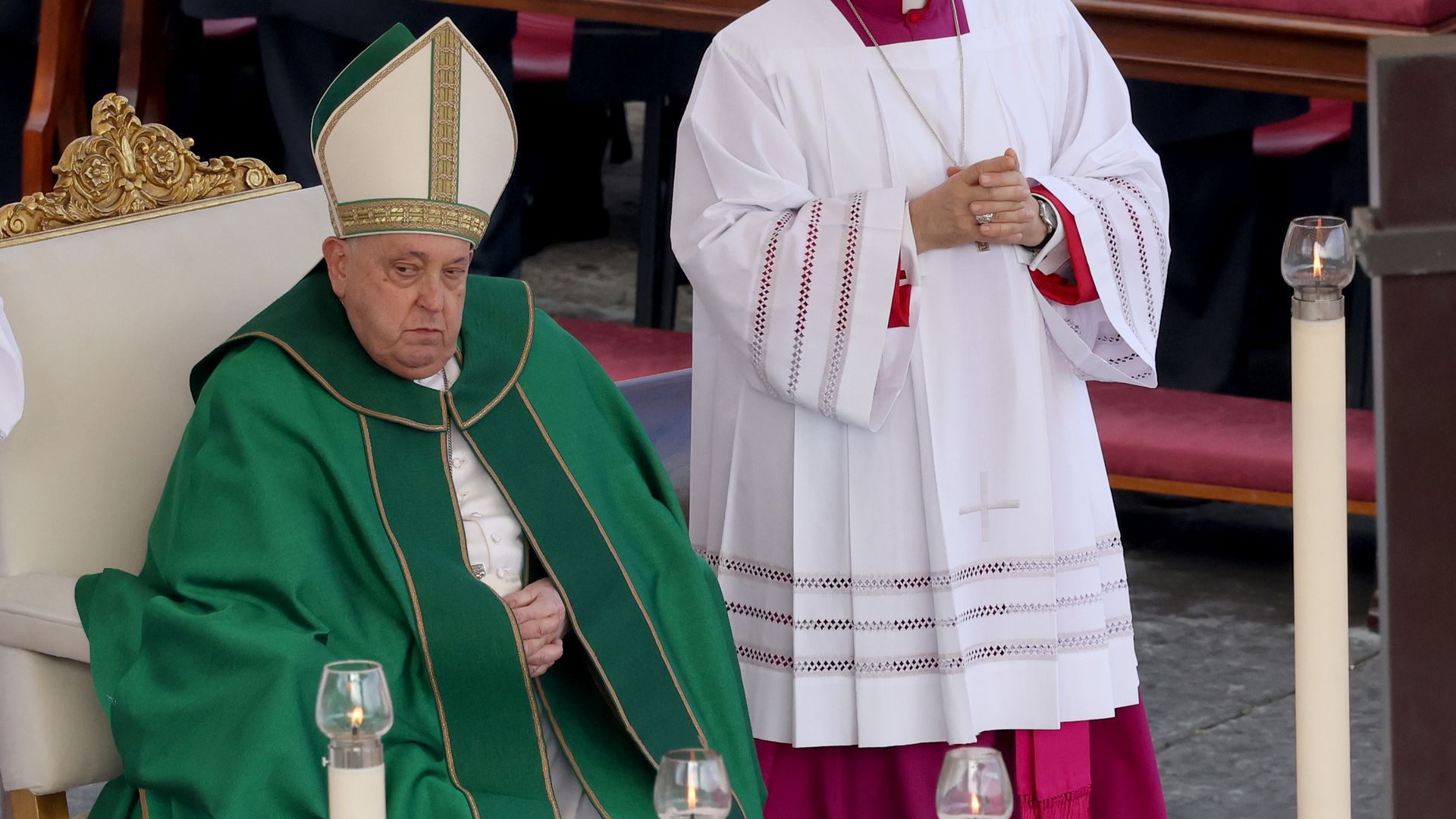 Pope Francis presides over a Mass on the Jubilee of The Armed Forces, Police and Security Personnel at St. Peter's Square on February 09, 2025 in Vatican City, 
