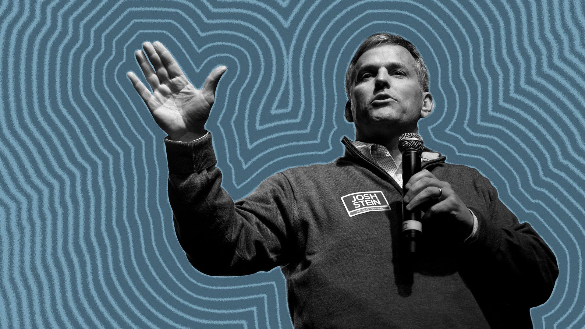 Photo illustration of North Carolina Attorney General, Josh Stein, with lines radiating from him.