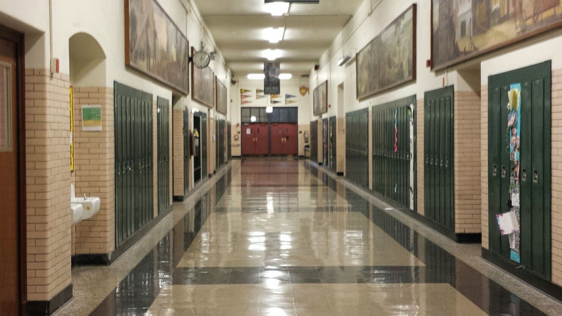Empty school hallway