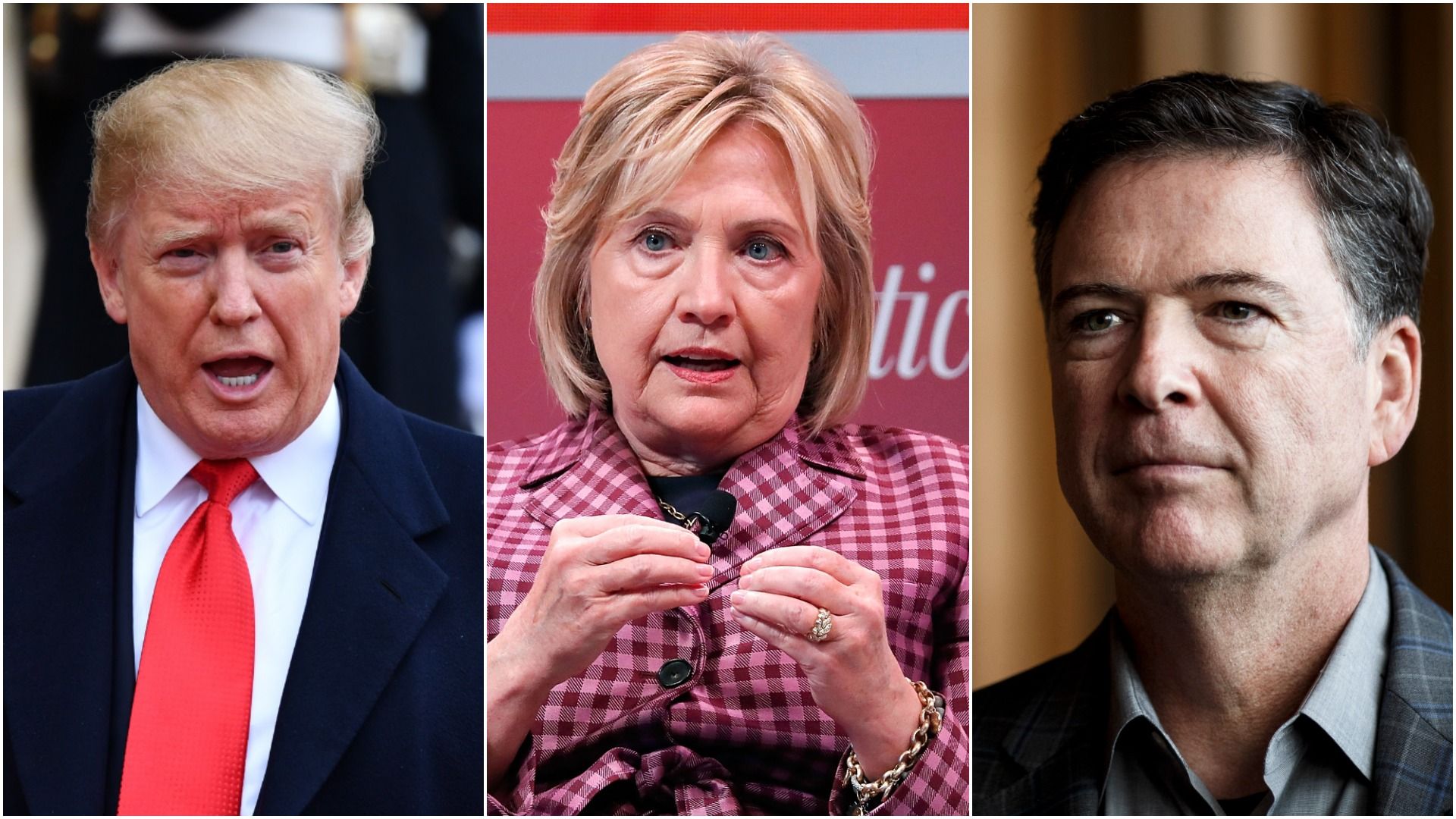 This is a photo of Donald Trump, Hillary Clinton and James Comey