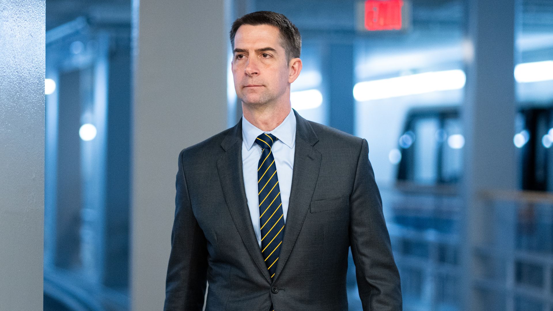 Sen. Tom Cotton, R-Ark., arrives for a vote in the U.S. Capitol 