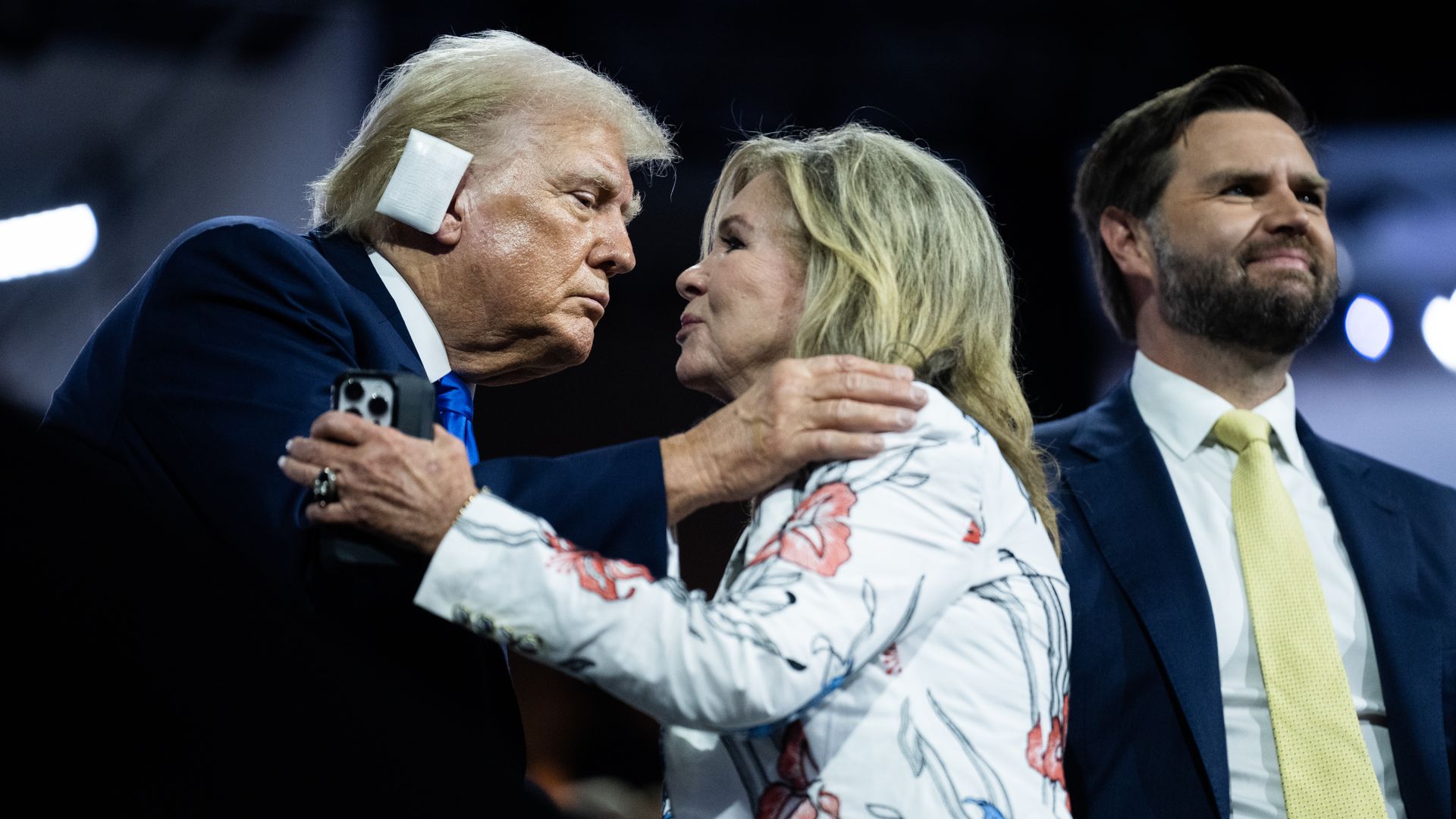 Former President  Trump greets Sen. Marsha Blackburn at the Republican National Convention. 