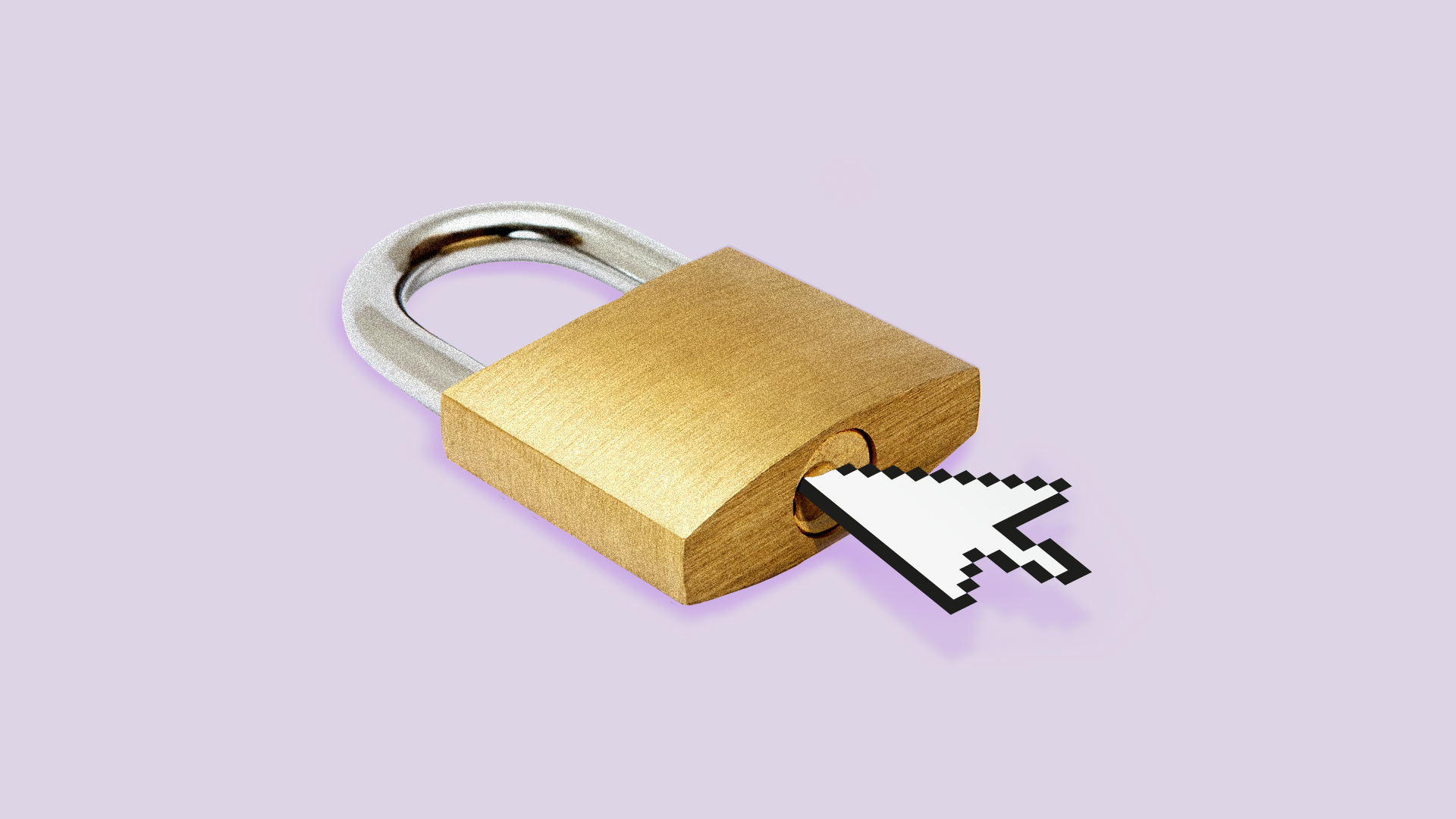 Illustration of a mouse cursor unlocking a padlock