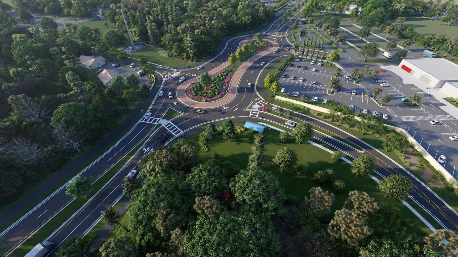 A rendering of a roundabout proposed for Van Dyke Road.
