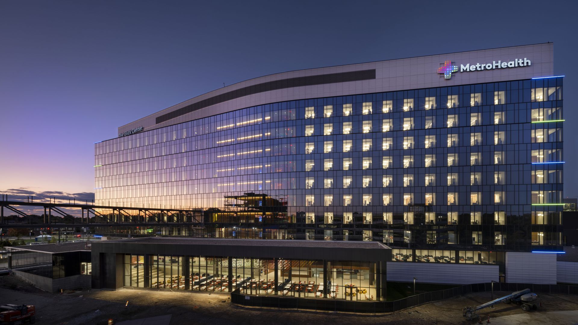 MetroHealth hospital at night