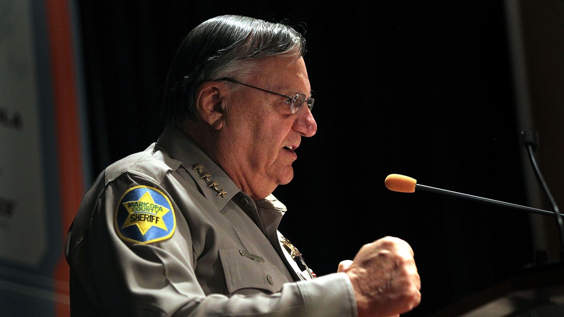 Maricopa County sheriff Joe Arpaio speaks to participants of the Border Security Expo on April 29, 2010 in Phoenix, Arizona.