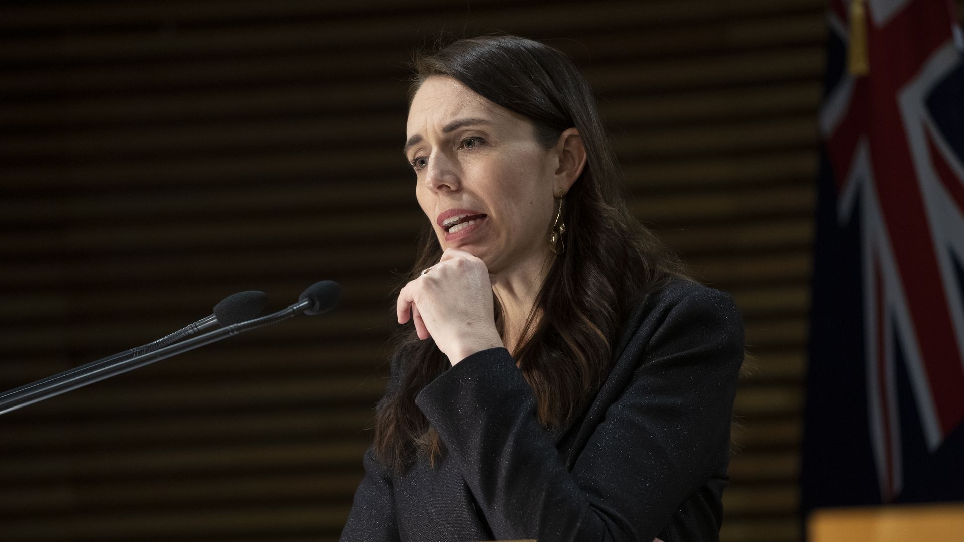 New Zealand Prime Minister Jacinda Ardern speaks during a COVID-19 response update at Parliament on August 18, 2021 in Wellington, New Zealand.