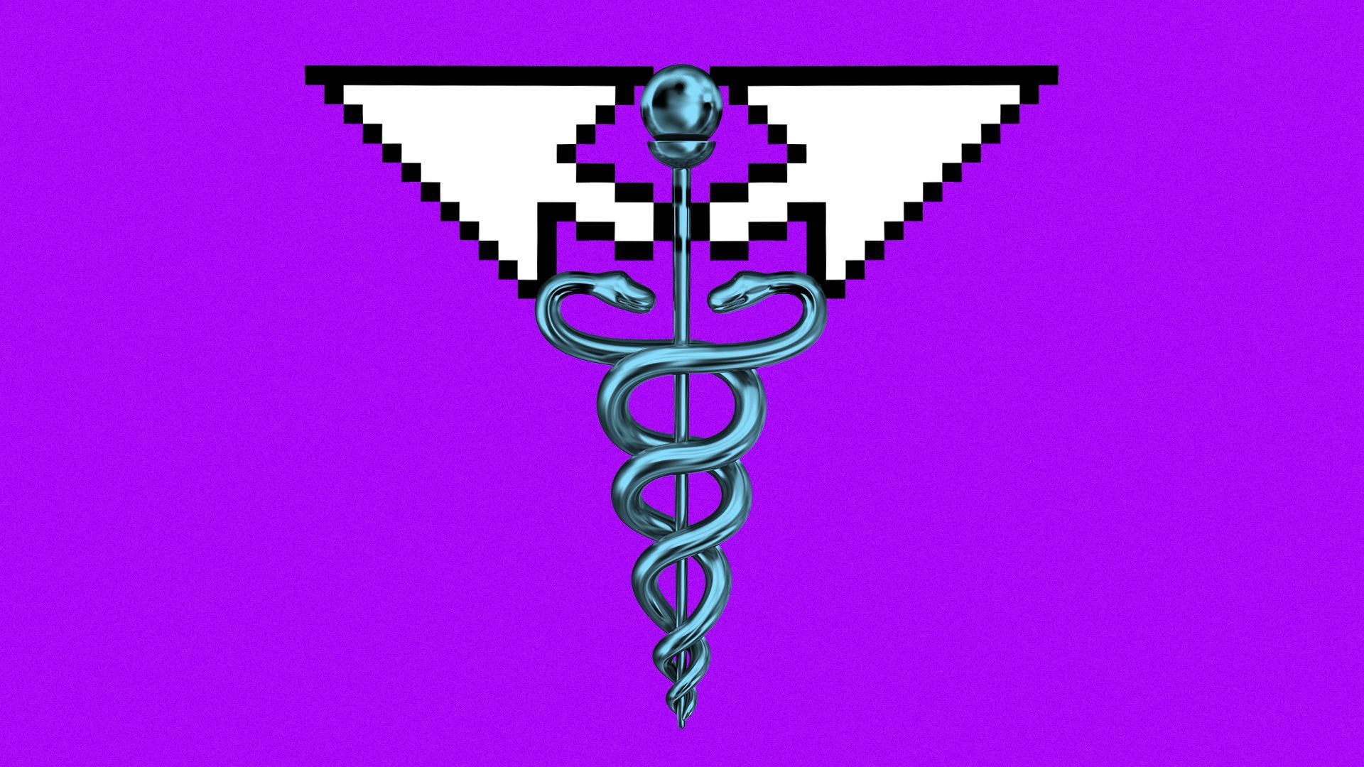Illustration of a caduceus with arrow cursors for wings