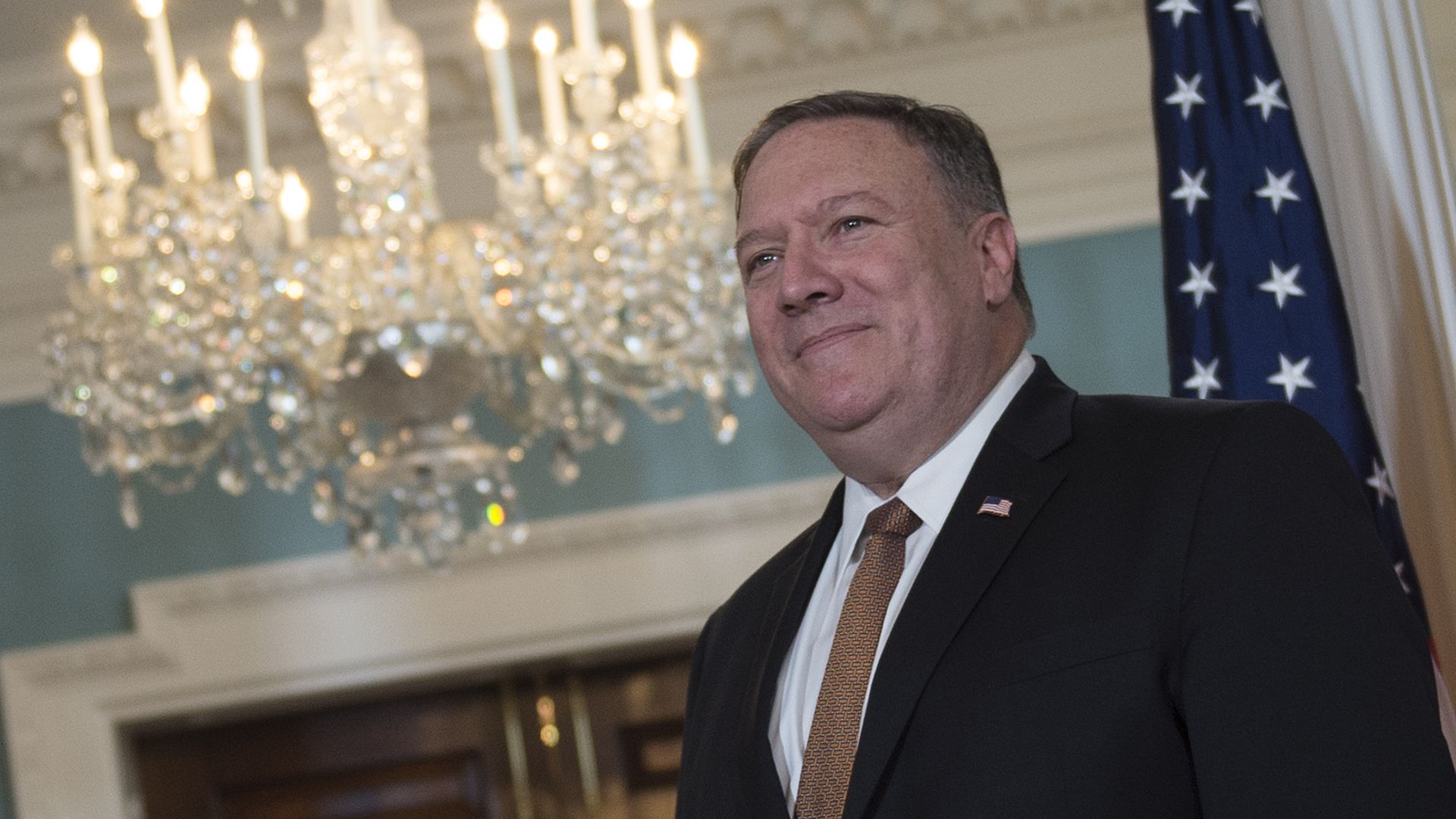 US Secretary of State Mike Pompeo smiles at the State Department 