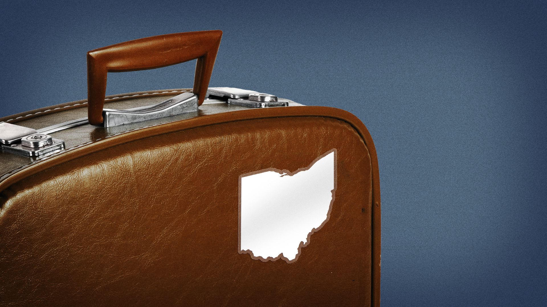 Illustration of a suitcase with a sticker shaped like Ohio.
