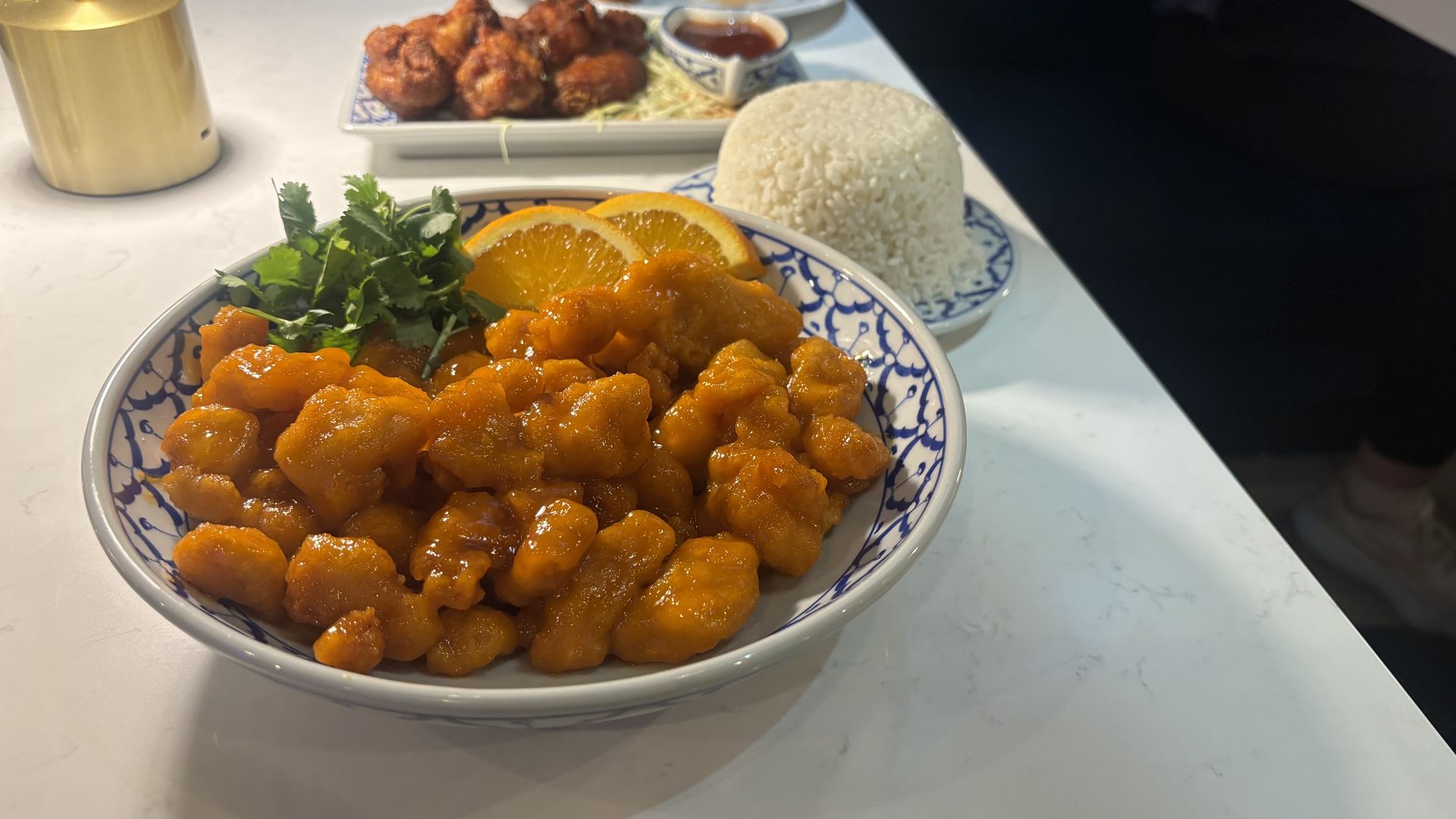 Thai orange chicken and a side of white rice.