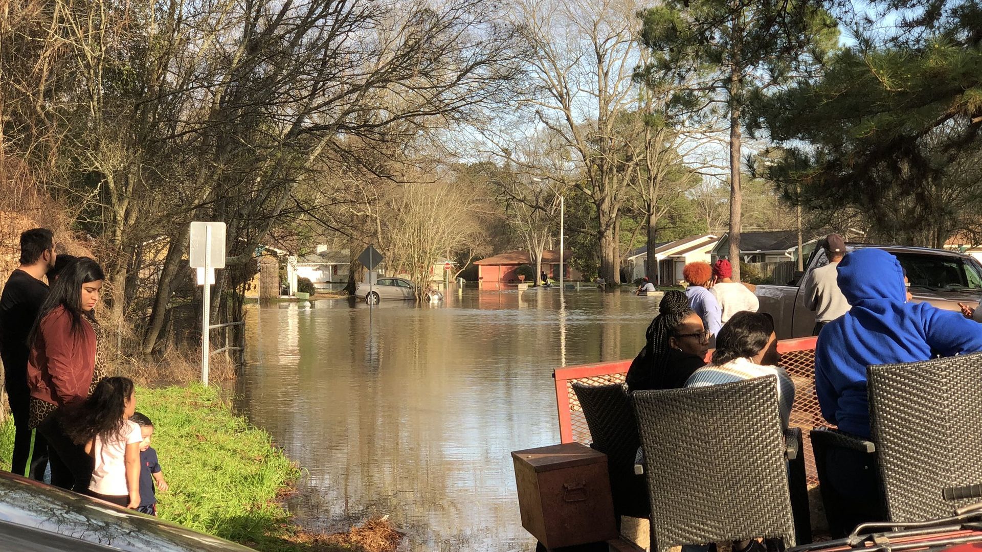 Floodwaters are slowly on the rise in areas near the Pearl River