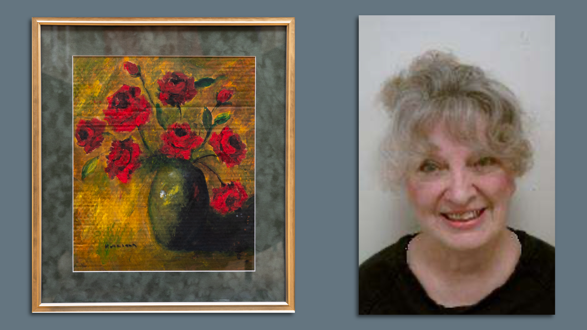 A photo of Mary Kathleen Tyler and her painting.