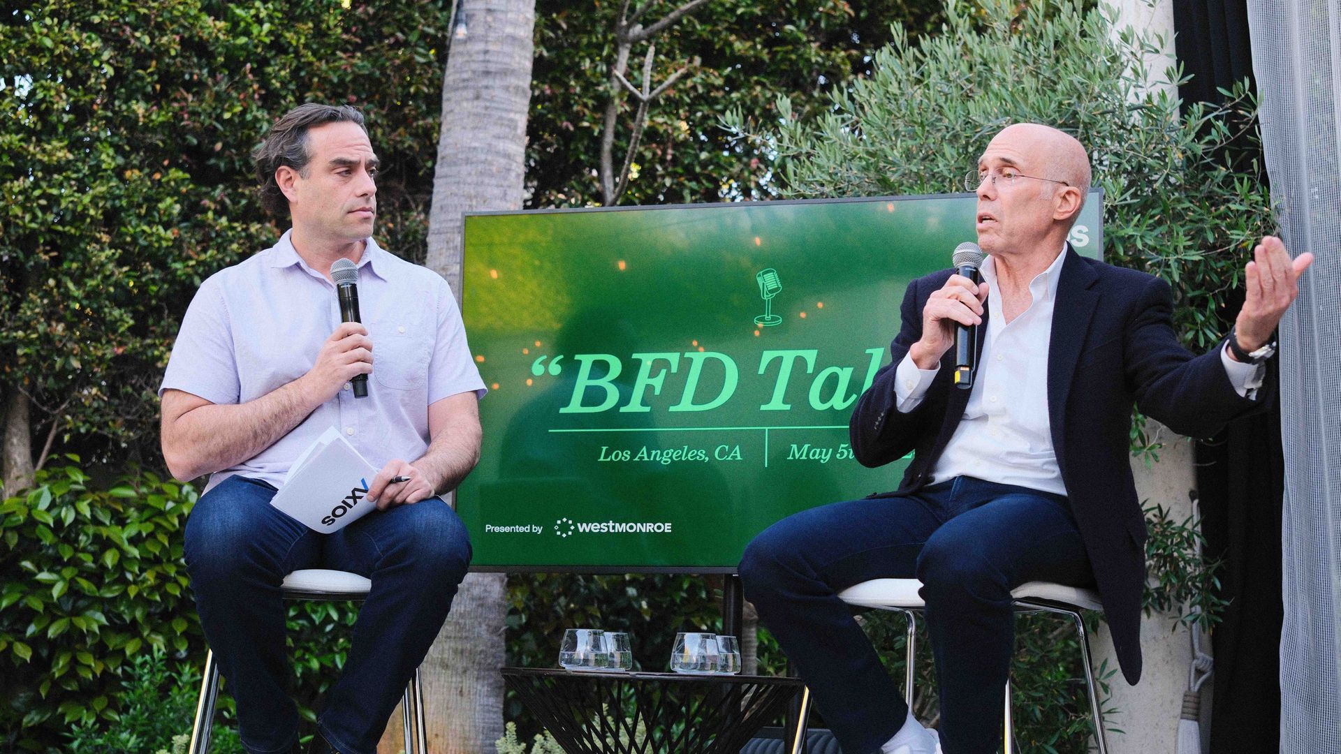 WndrCo founding partner Jeffrey Katzenberg in conversation with Axios' Dan Primack at BFD Talks reception in Los Angeles.
