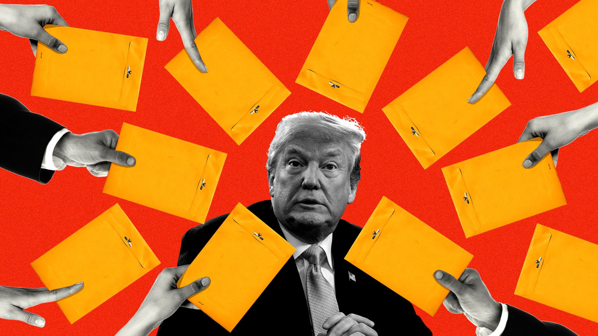 Donald Trump being handed multiple subpoenas at the same time