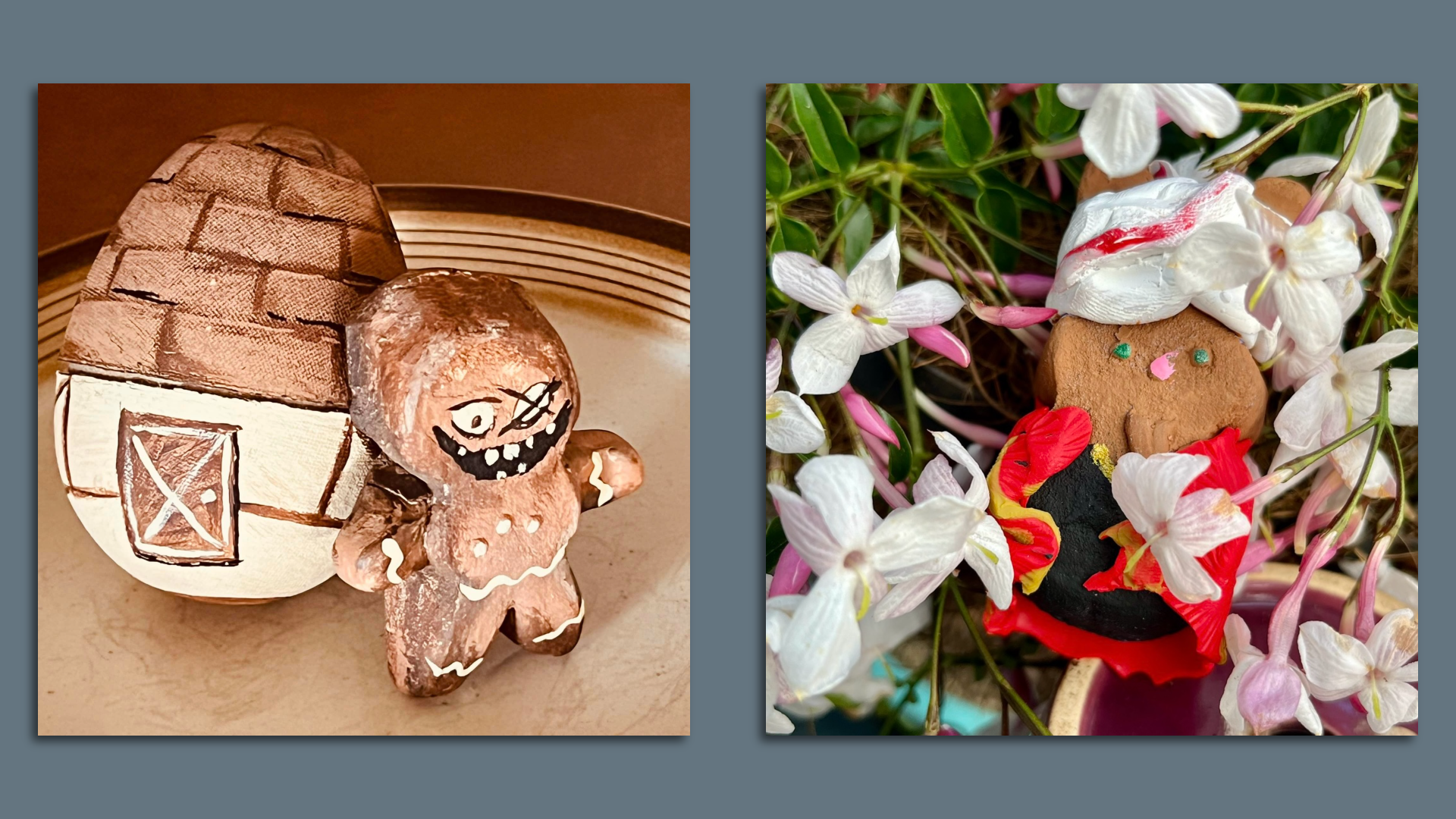 Photos show Krampus Kreeps decorated like a creepy gingerbread man and an injured bunny.