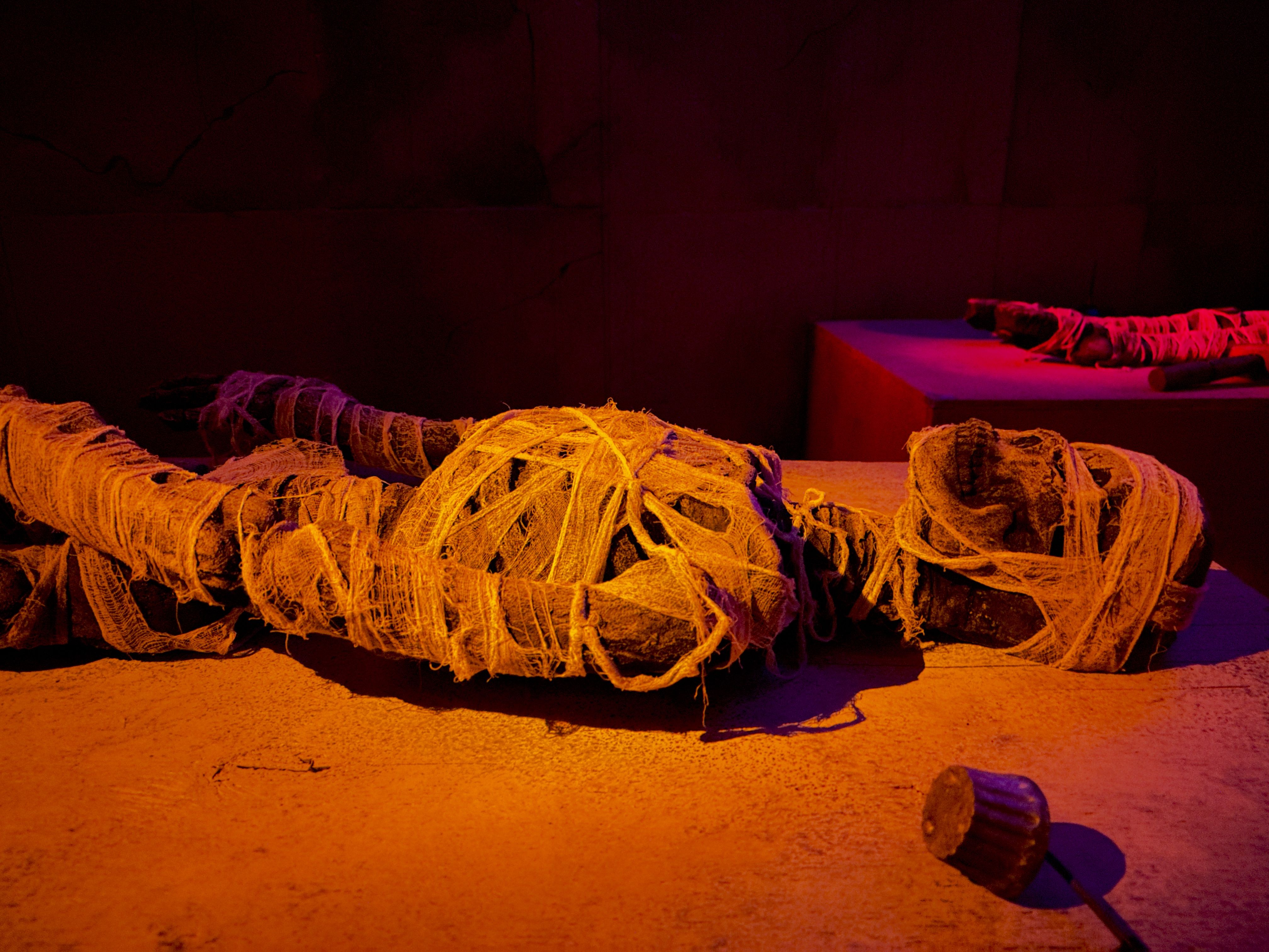 A skeleton dressed as a mummy in one of Wicked Haunt Fest's "haunts" in Boston.