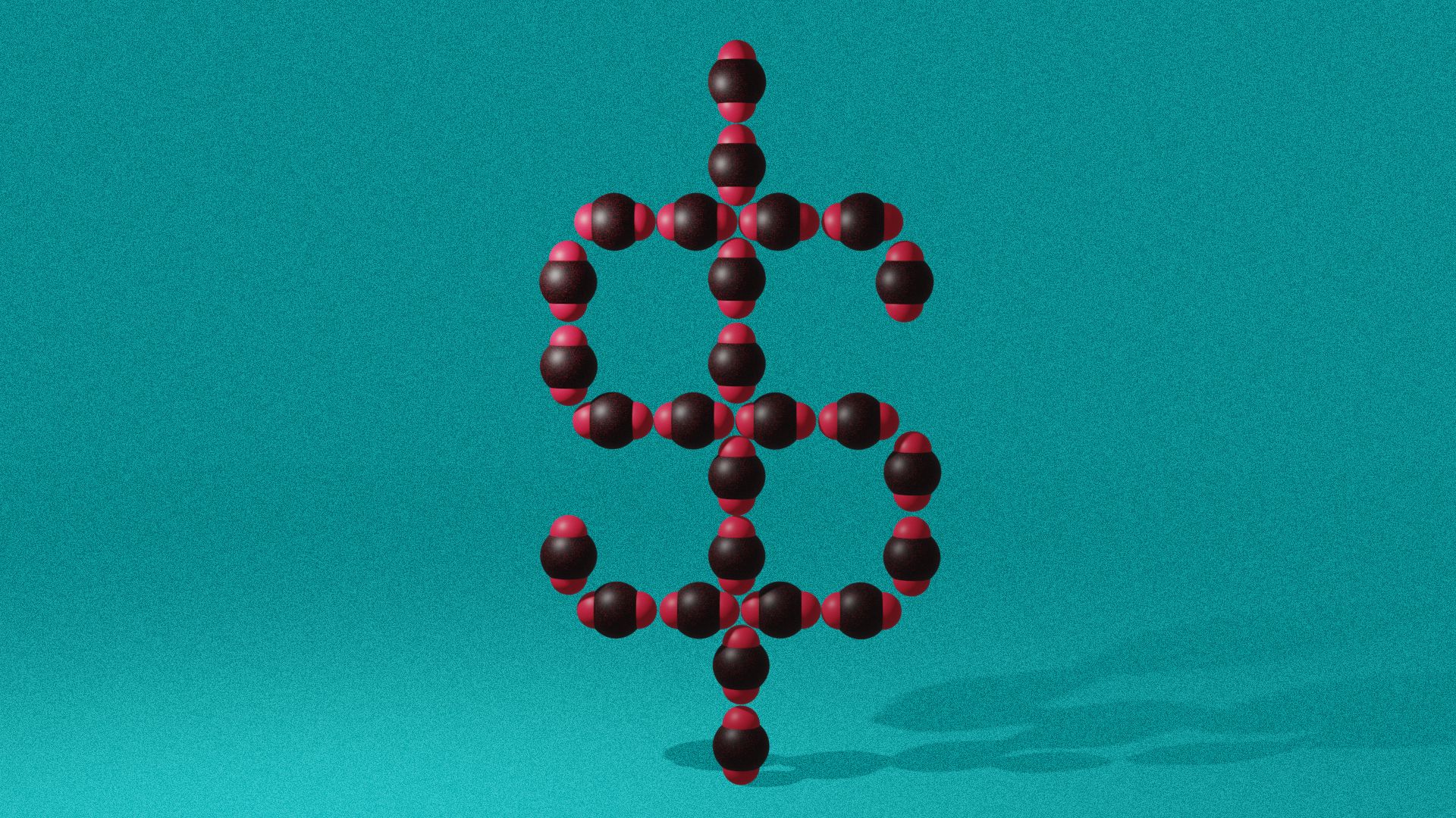 Illustration of a dollar sign made out of carbon molecules.