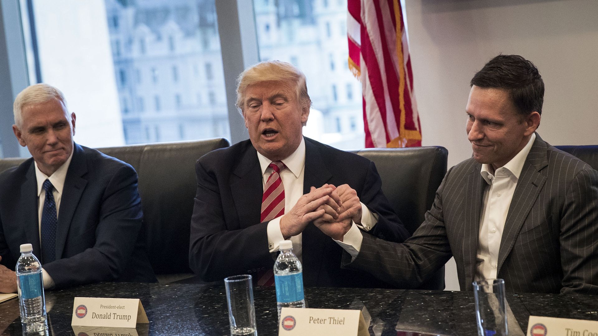 Peter Thiel and Donald Trump shortly after the 2016 presidential election