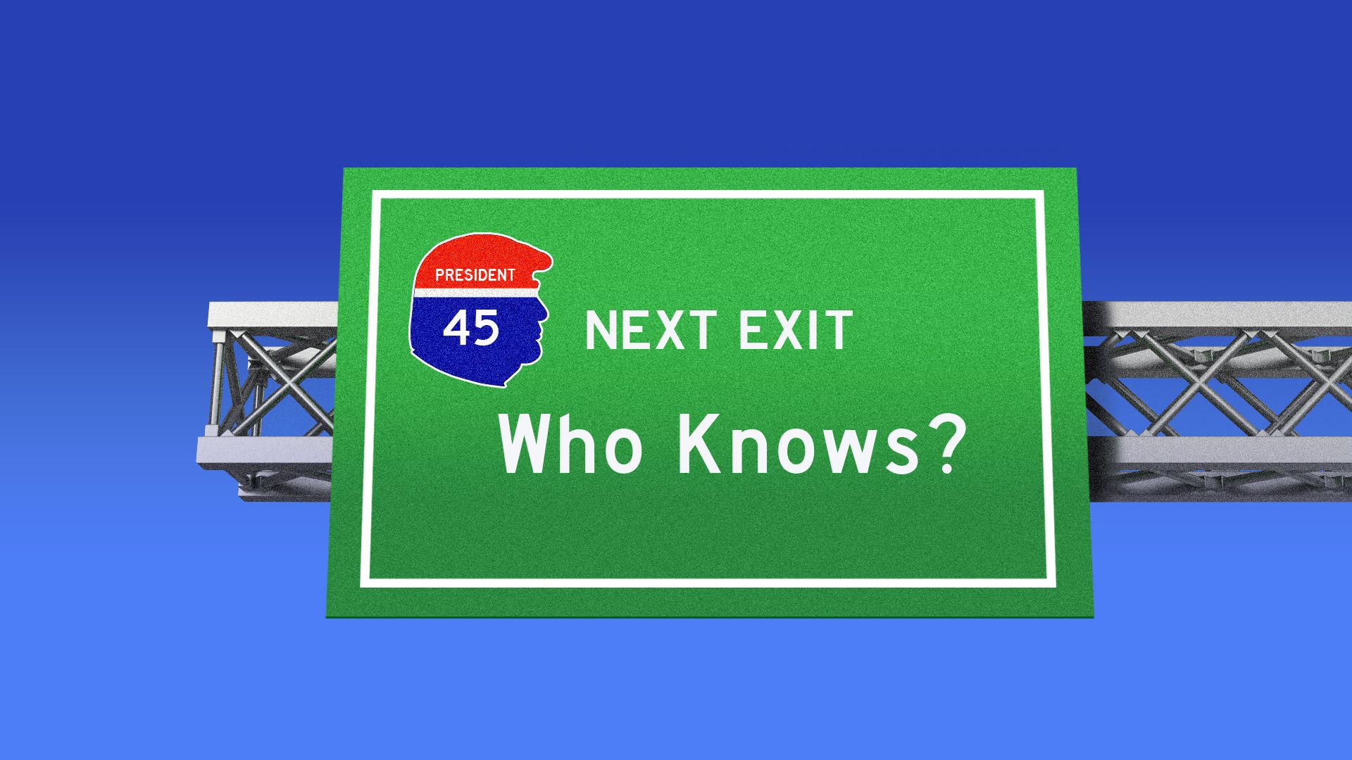 A road sign saying, "Next exit: Who knows?"