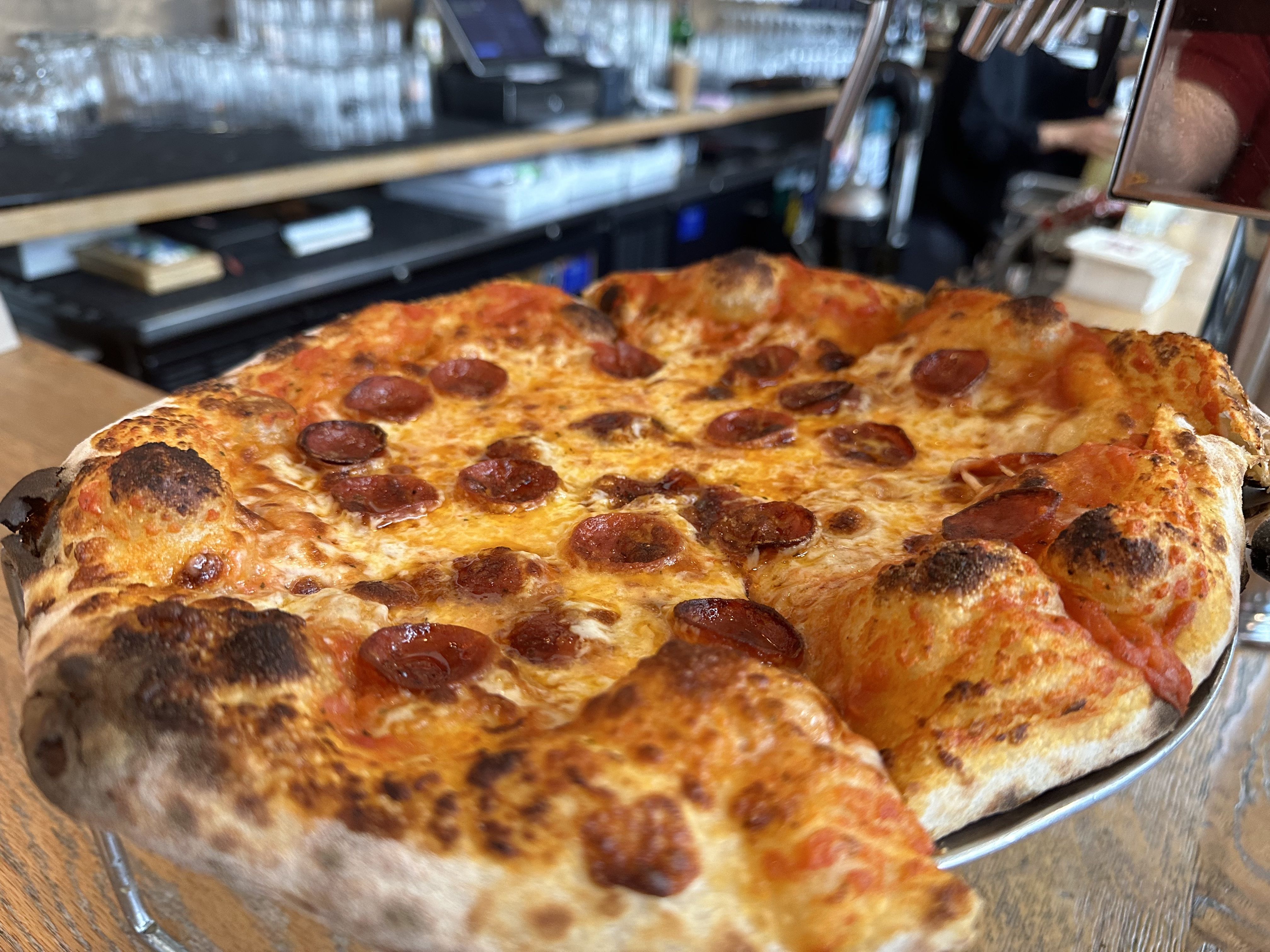 A pepperoni pie from Area4 in Cambridge.