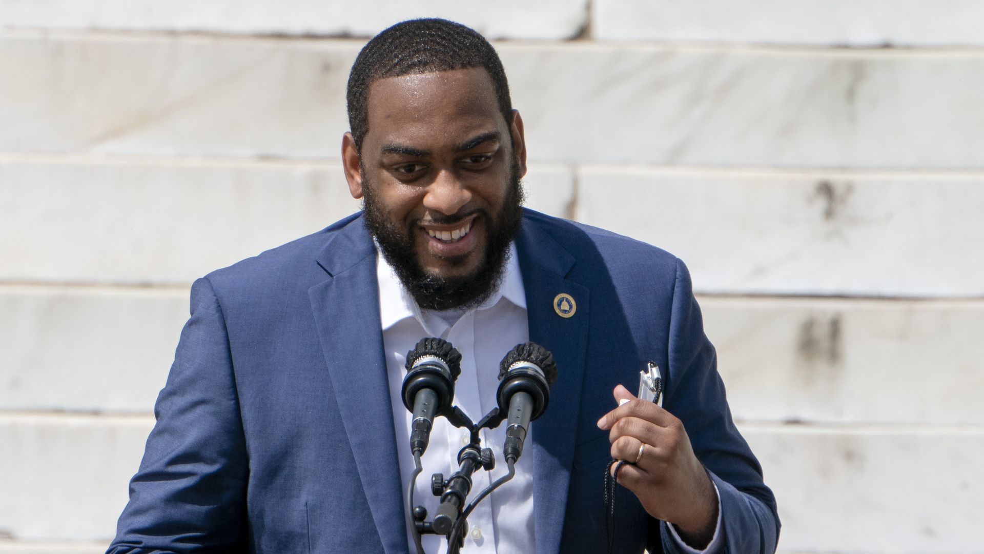 Rep. Charles Booker (D-KY) speaks at the March on Washington at the Lincoln Memorial on August 28, 2020 in Washington.