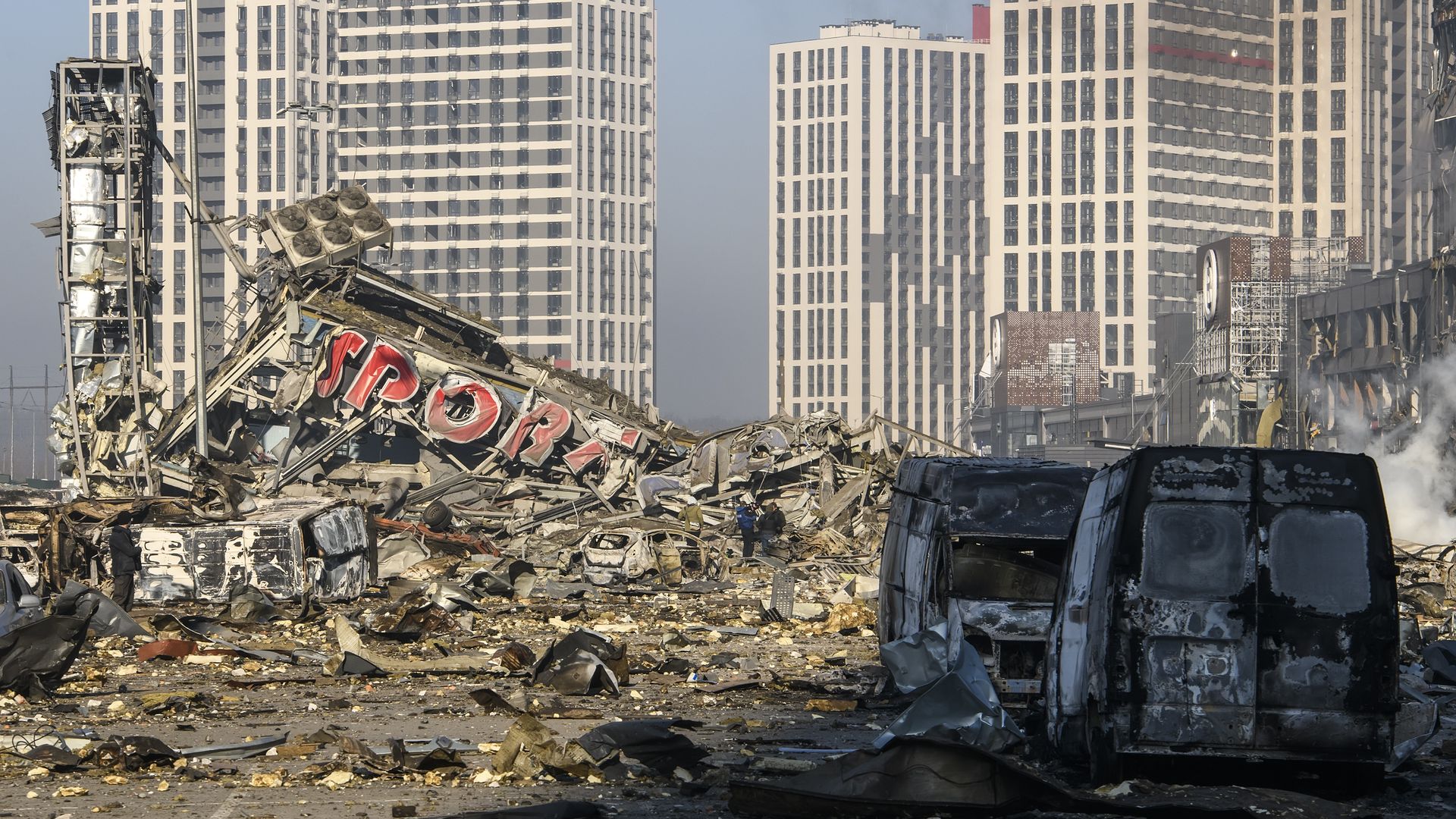 The destroyed shopping center in the Podilskyi residential district of Kyiv on March 21.
