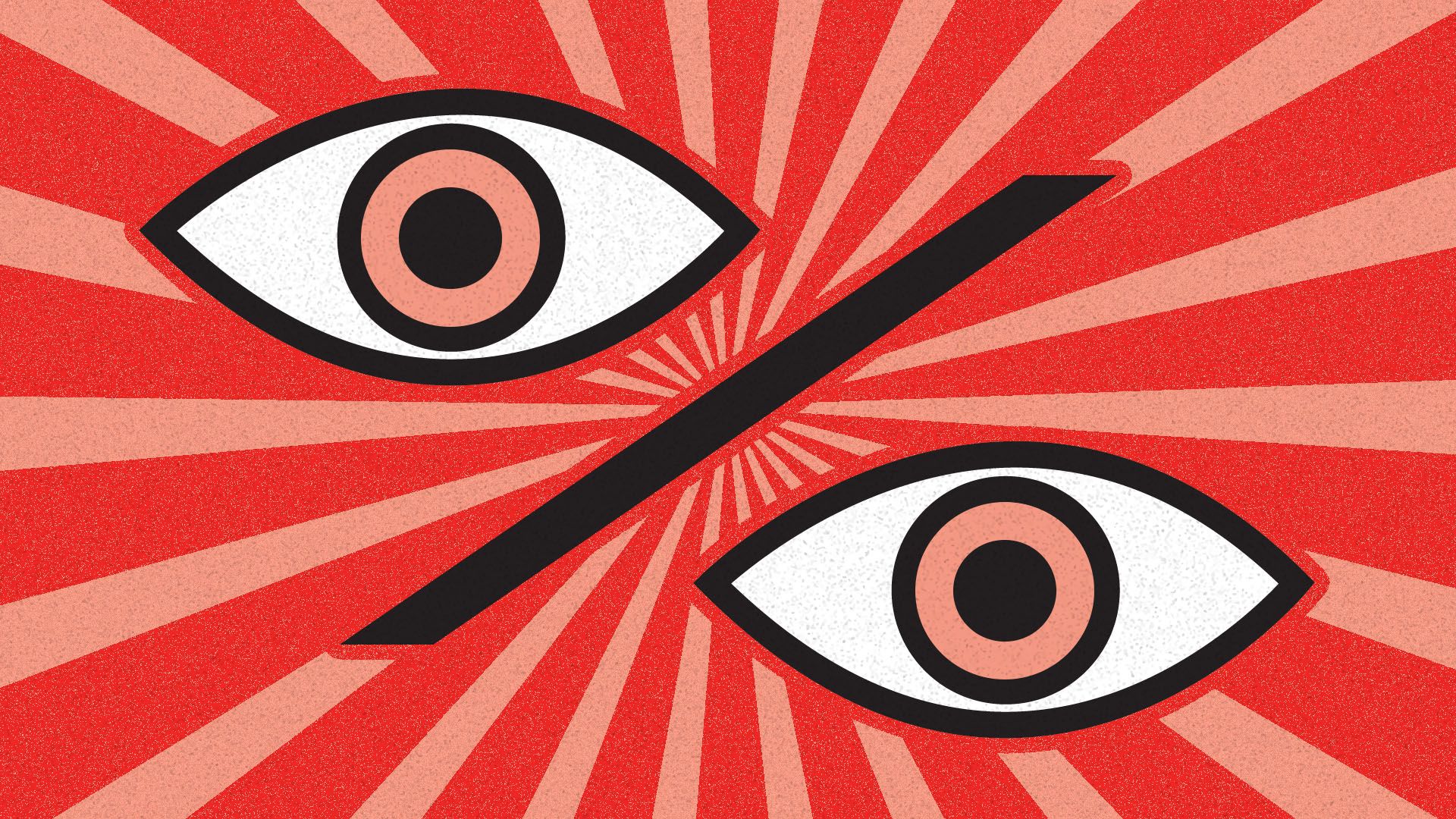 Illustration of a percent sign stylized as an authoritarian poster with eyes for circles