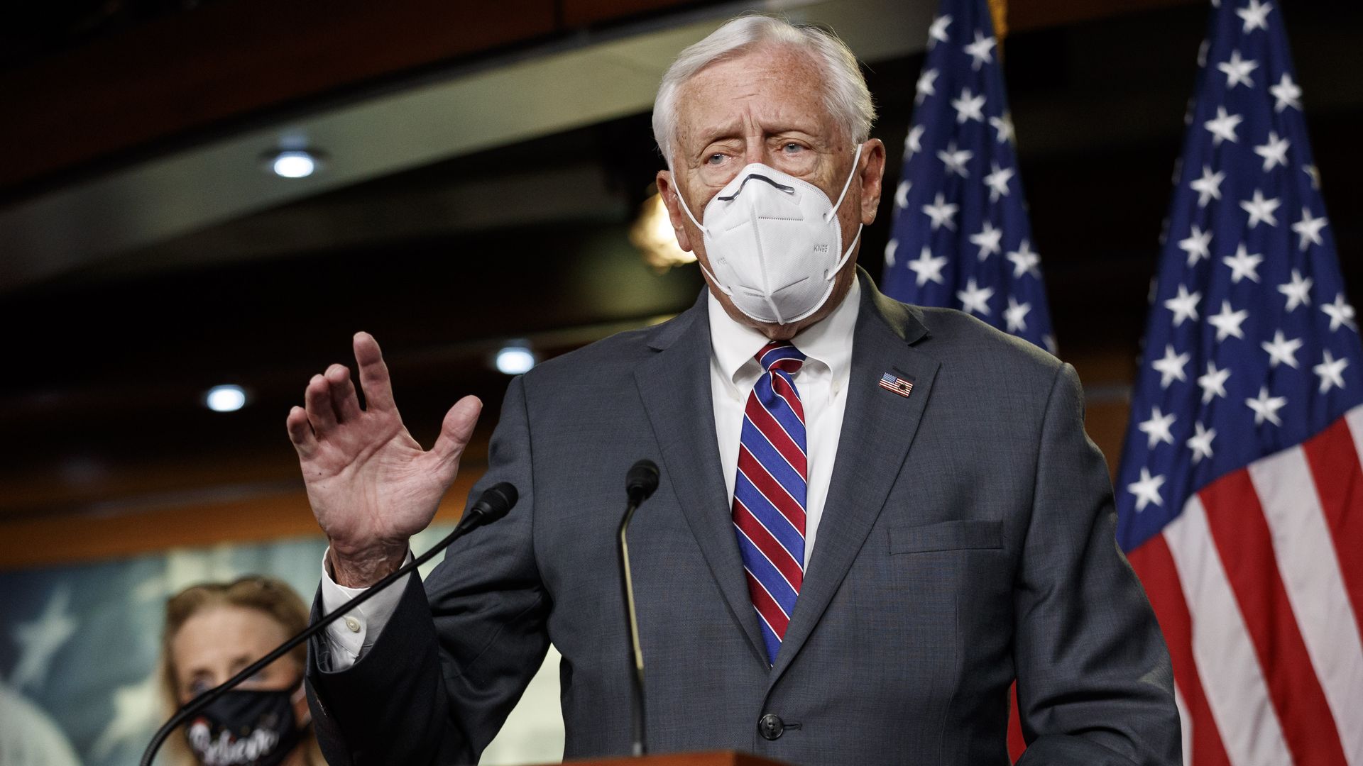 House Majority Leader Steny Hoyer is seen speaking during a news conference.