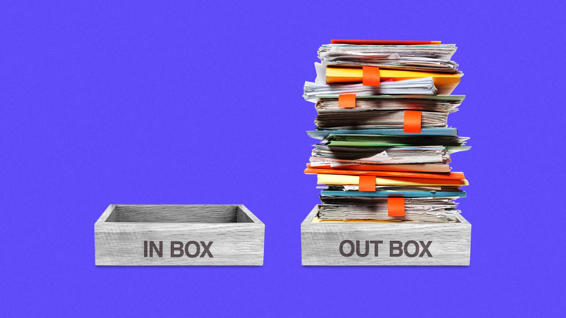 Illustration of empty inbox and full outbox.