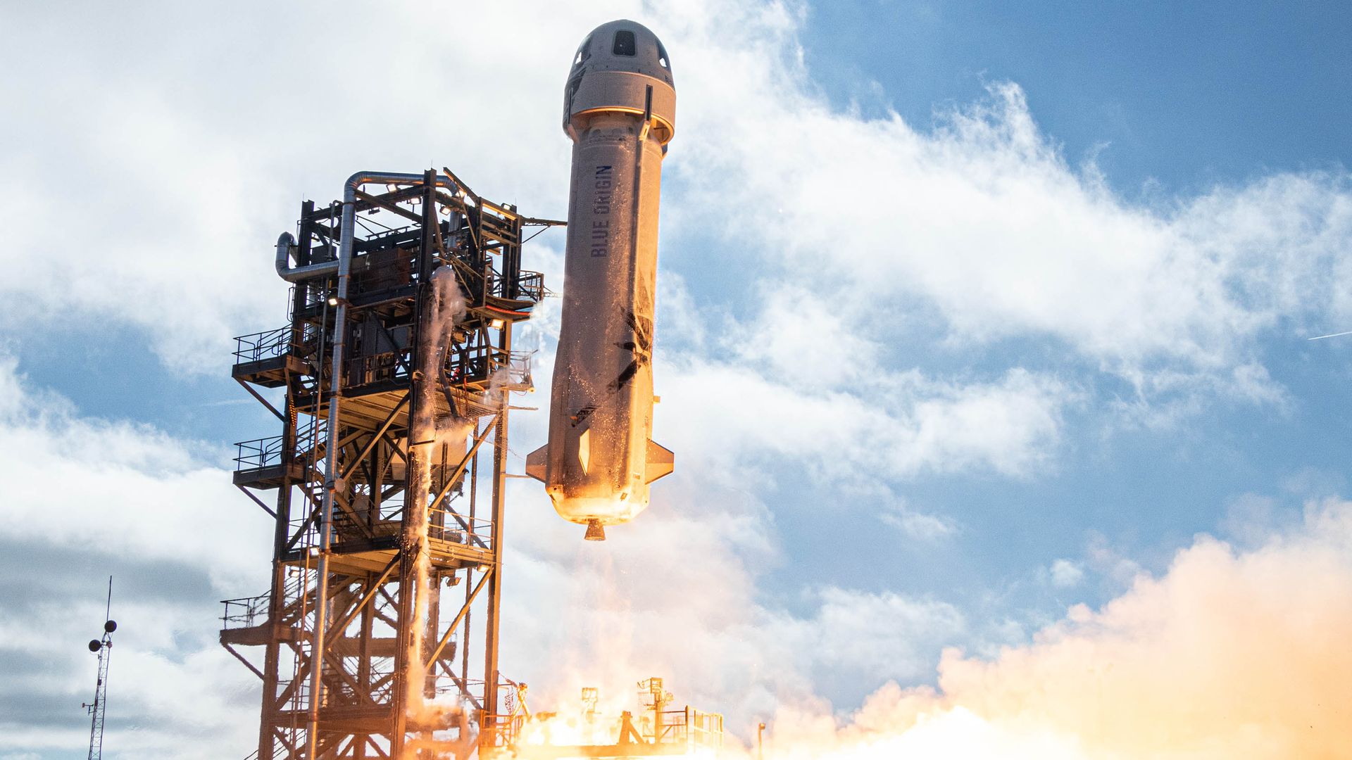 A Blue Origin rocket takes flight