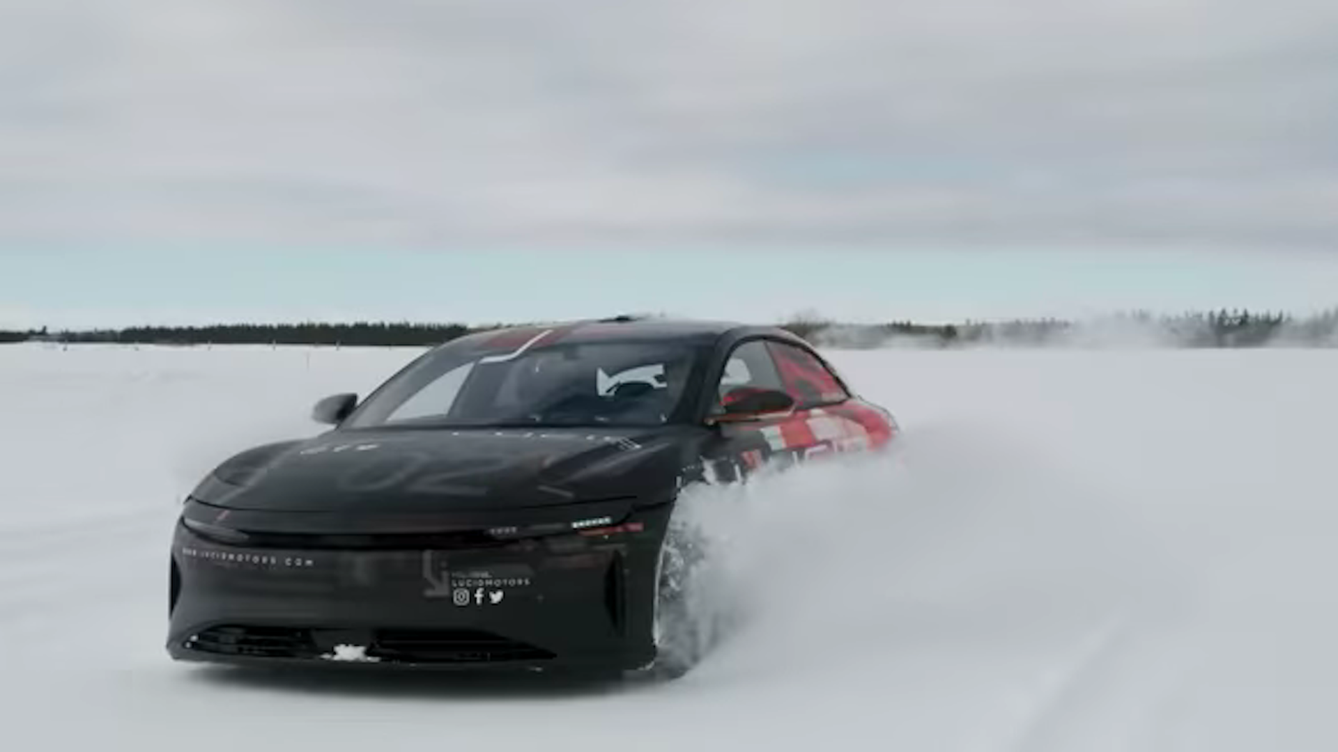 Screenshot of Lucid Motors video of prototype being tested in snow