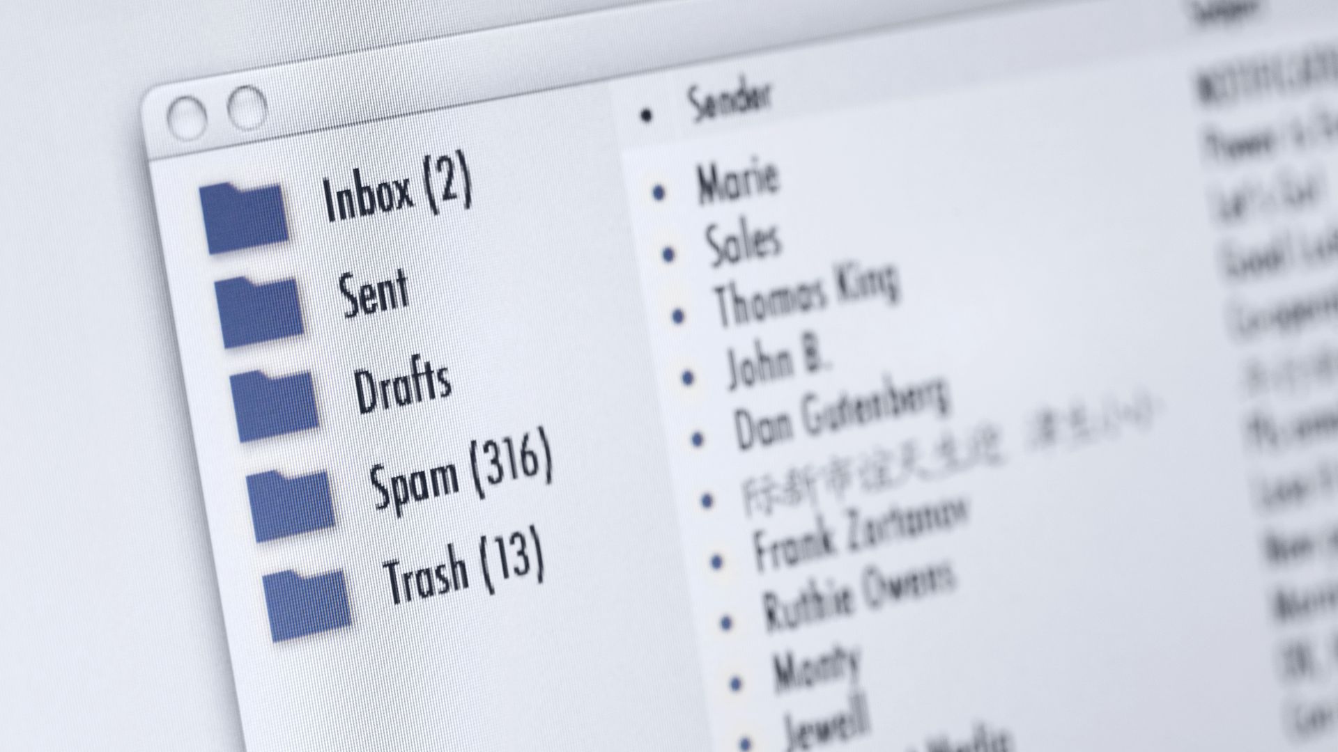 Image of email inbox on a computer screen