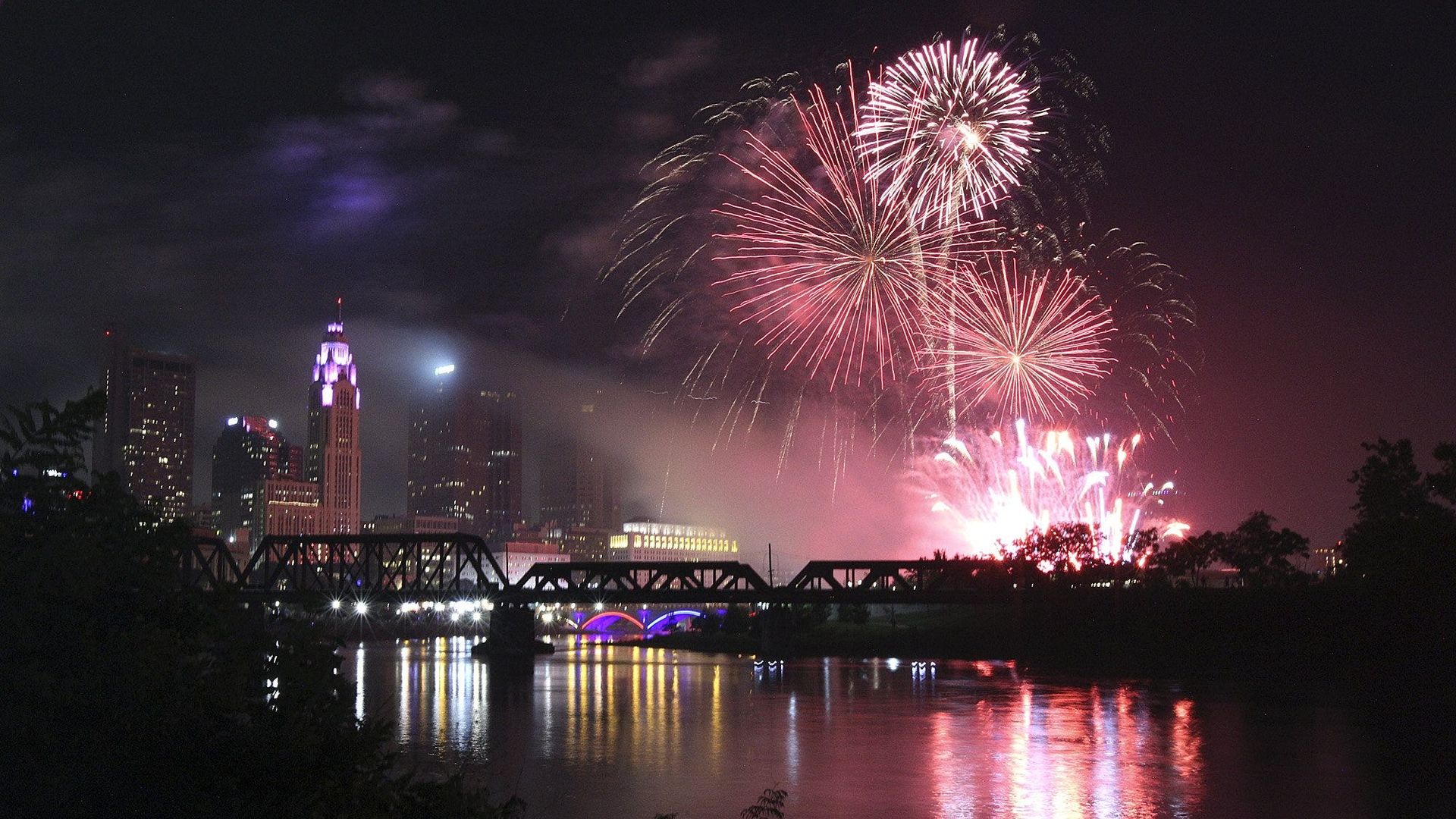 Fireworks explode over the Scioto River