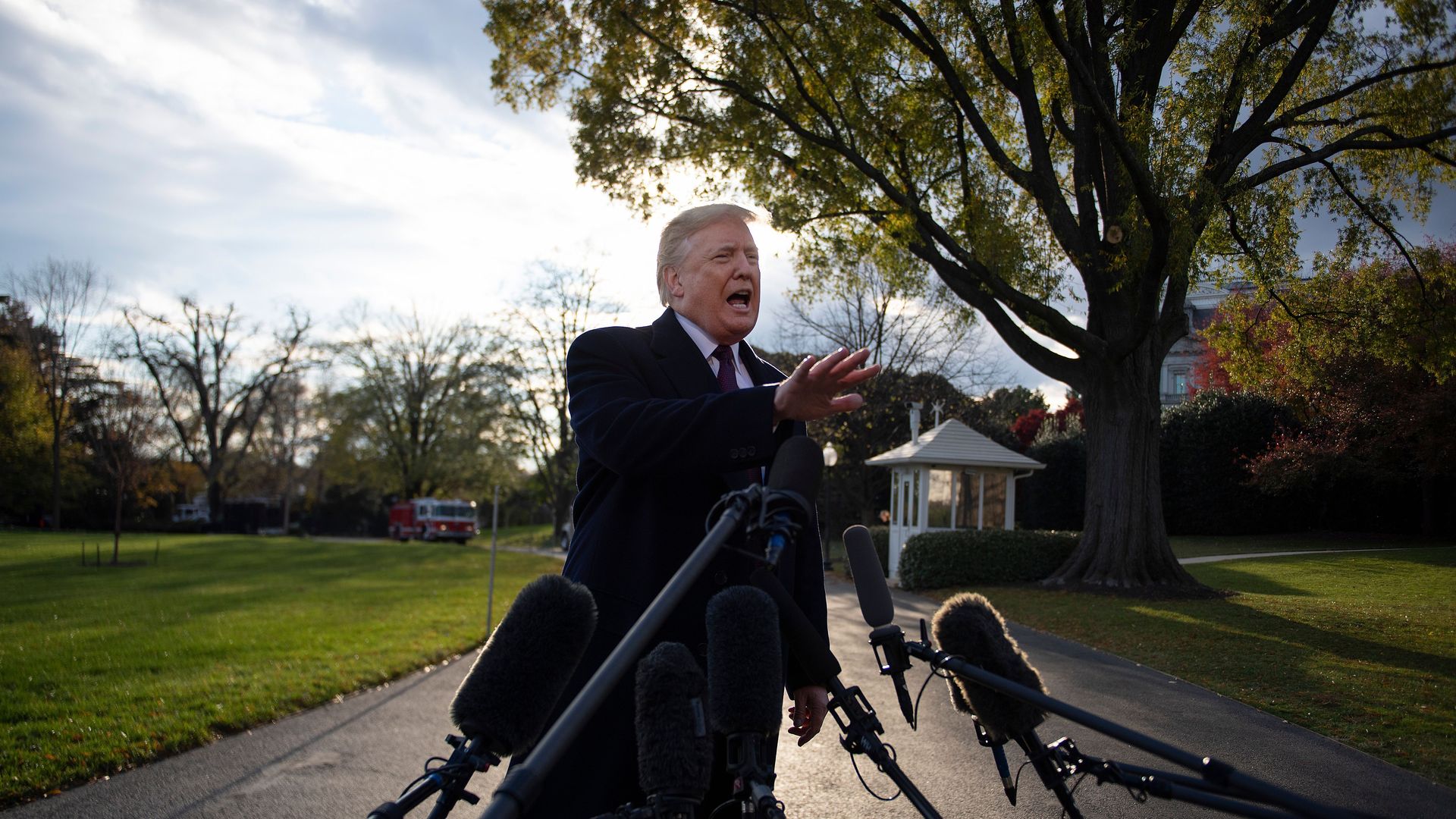 President Trump speaking to reporters.