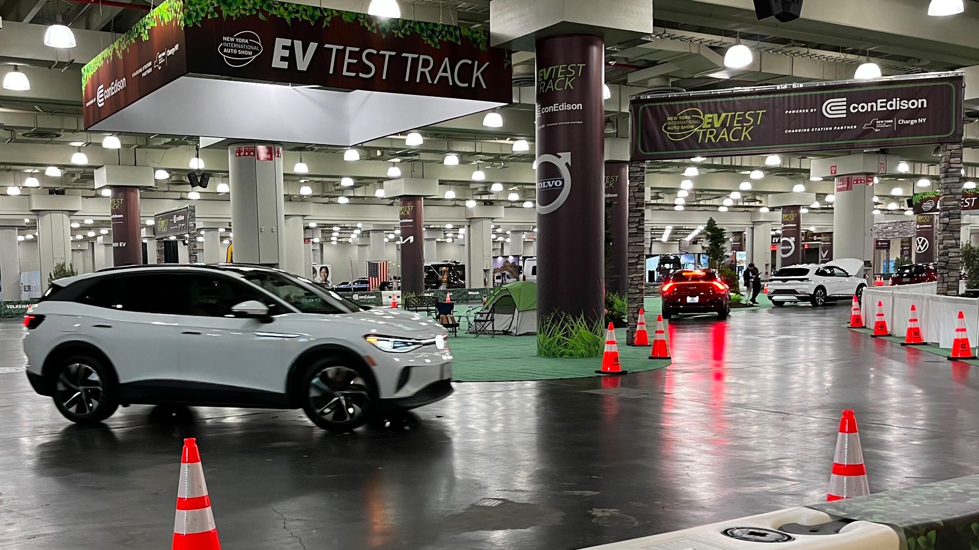 A car on the indoor test track at the New York Auto Show.