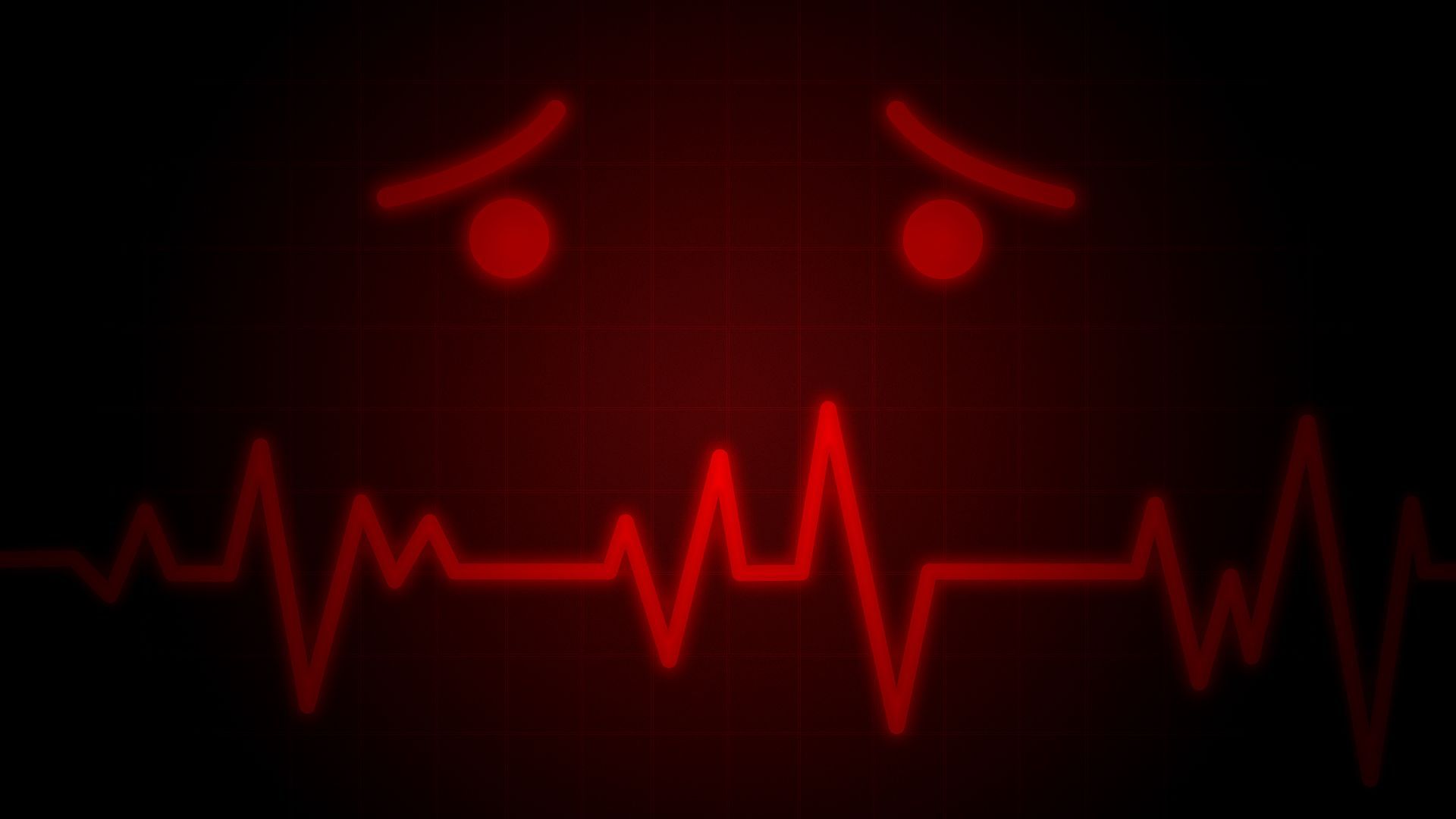 Illustration of a grimacing face on an EKG monitor.