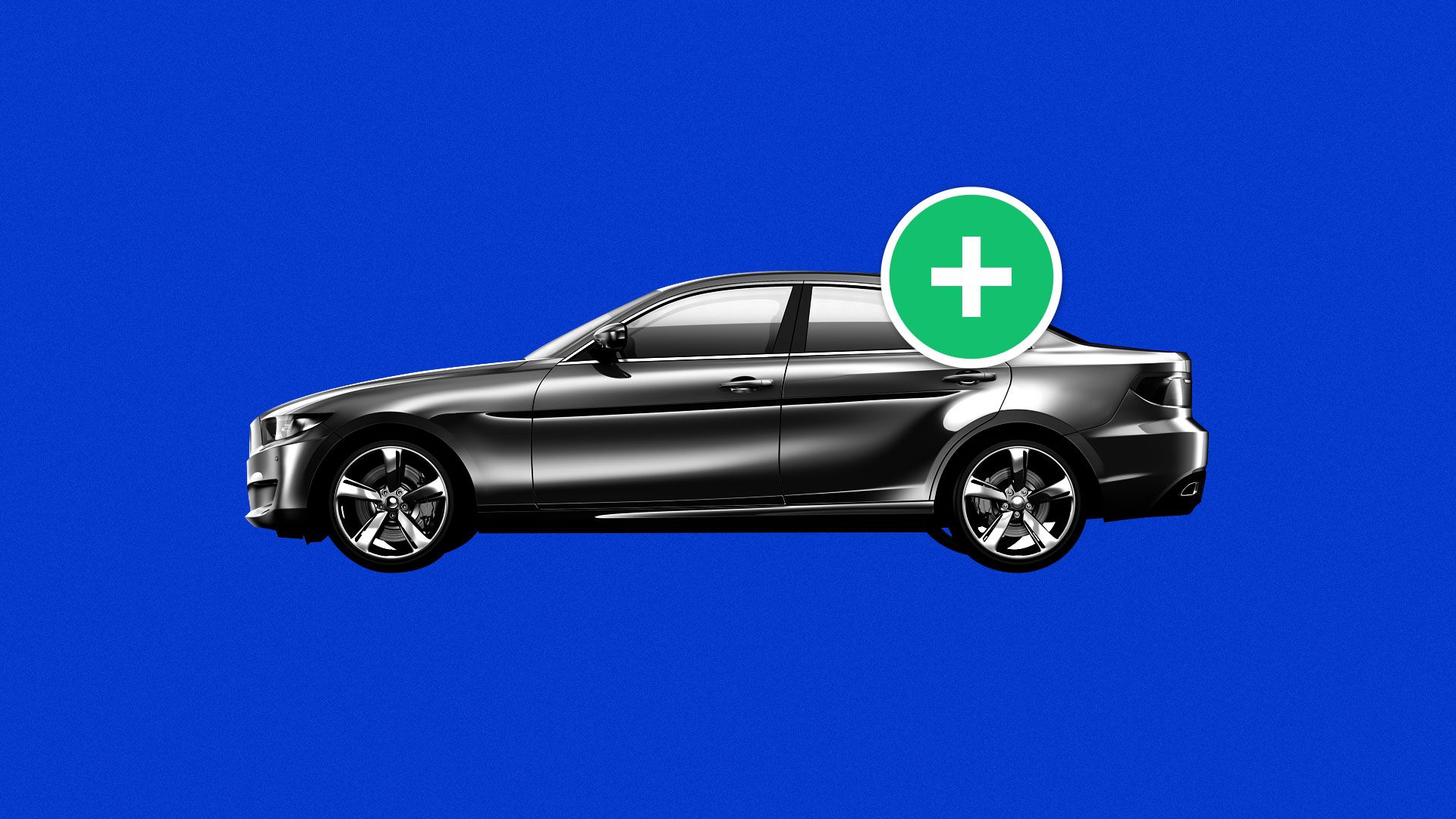 Illustration of car with “add to cart” icon.