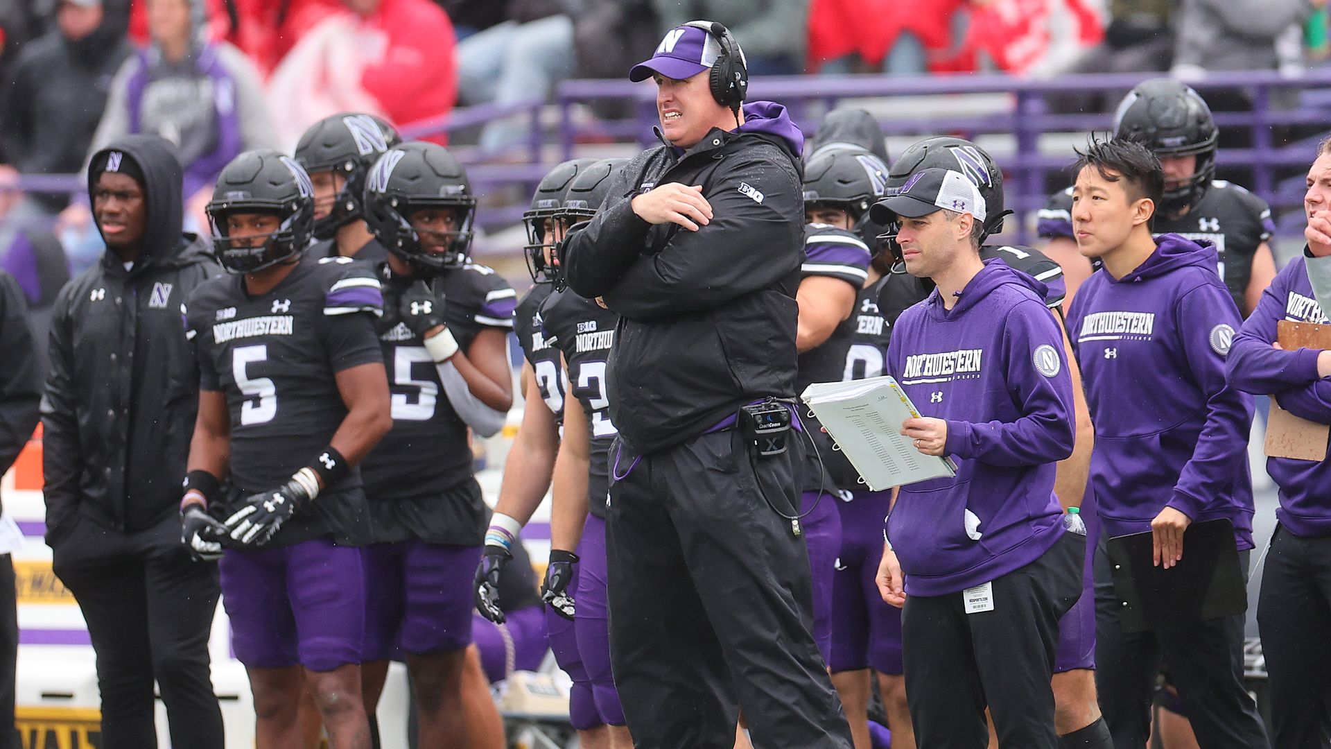 Head coach Pat Fitzgerald of the Northwestern Wildcats reacts against the Ohio State Buckeyes 