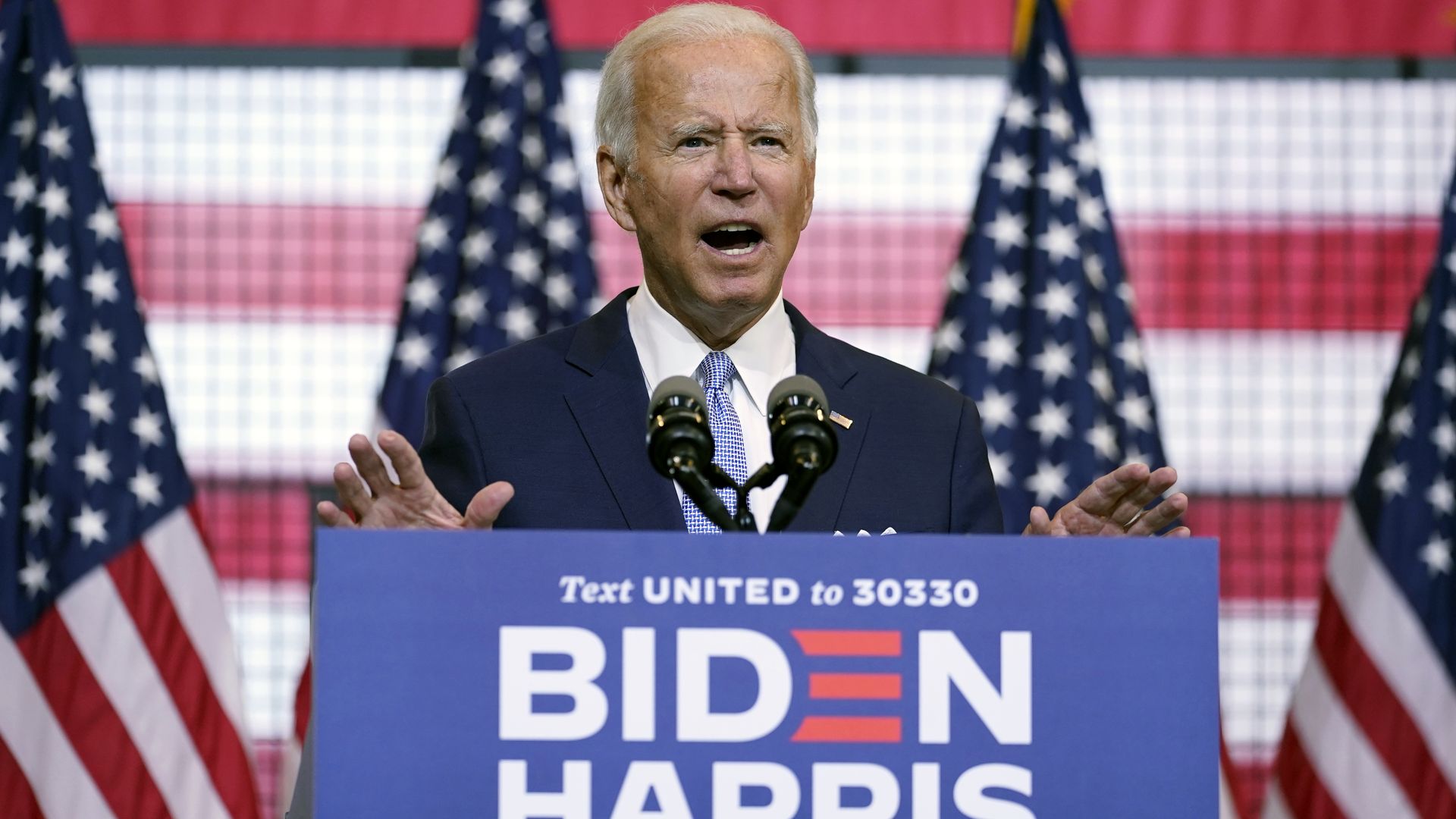 Biden speaks during a campaign event at Mill 19