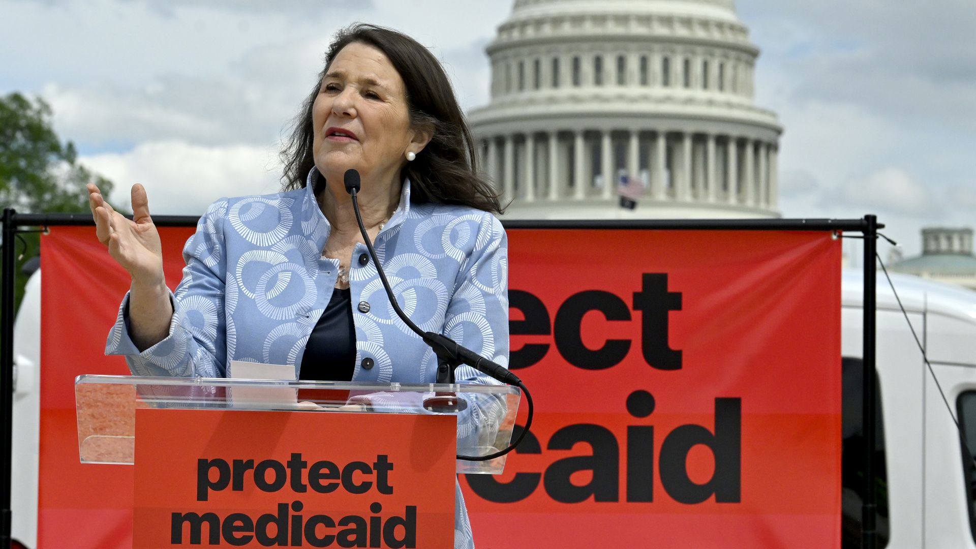 U.S. Rep. Diana DeGette (D-Denver) speaks in front of the U.S. Capitol on May 7, 2025. Photo: Shannon Finney/Getty Images for Caring Across Generations